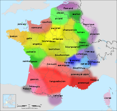 Traditional French dialects in each region