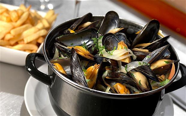 Mussels and fries the perfect combination with a glass of white wine
