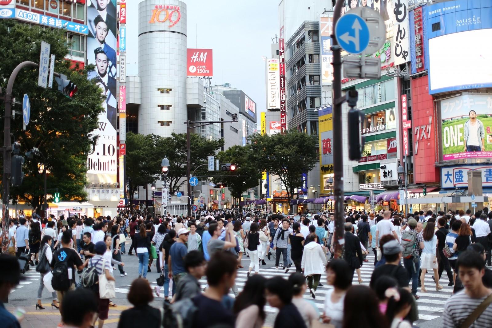 Busy crossroad in Shibuya, Tokyo.