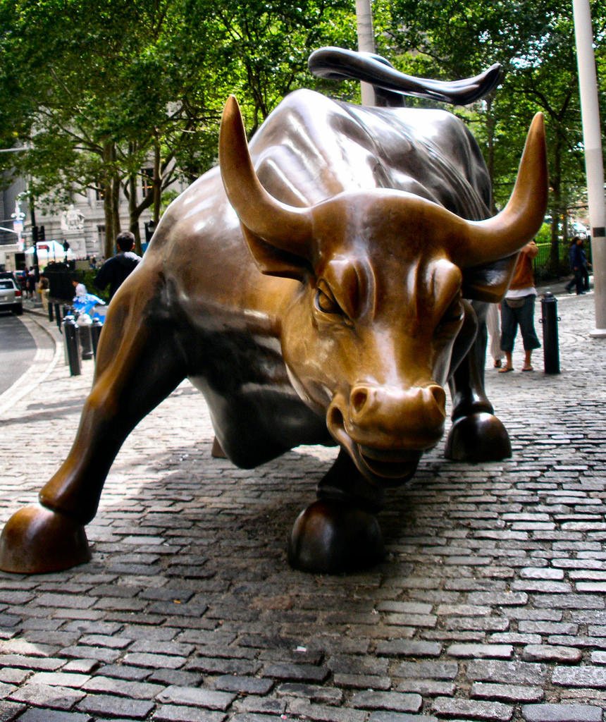 A statue of a bull. A bull market is one of the key economics concepts.