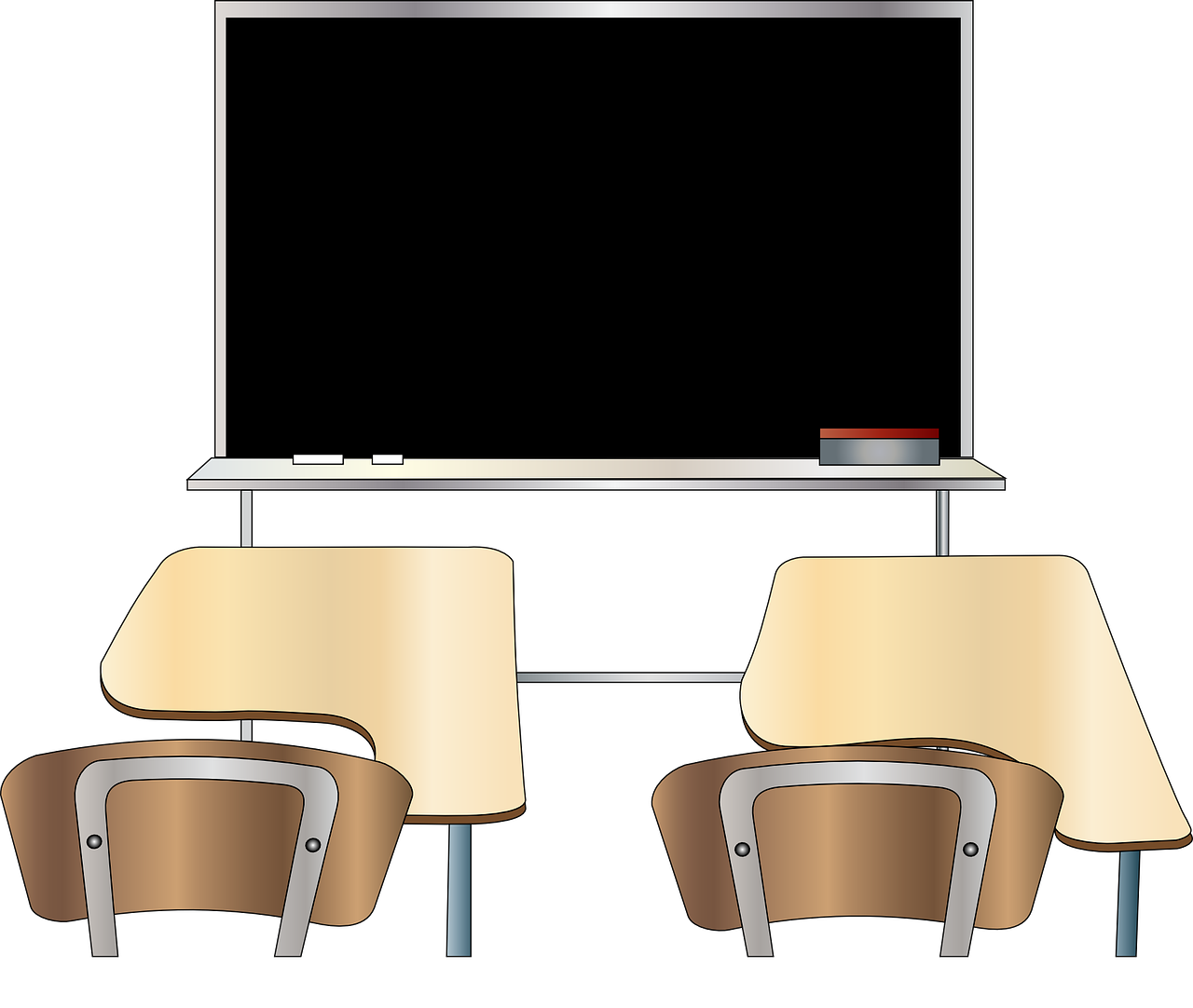 A blackboard with two chairs in front of it. An online economics tutor replaces the need for face-to-face tutoring.