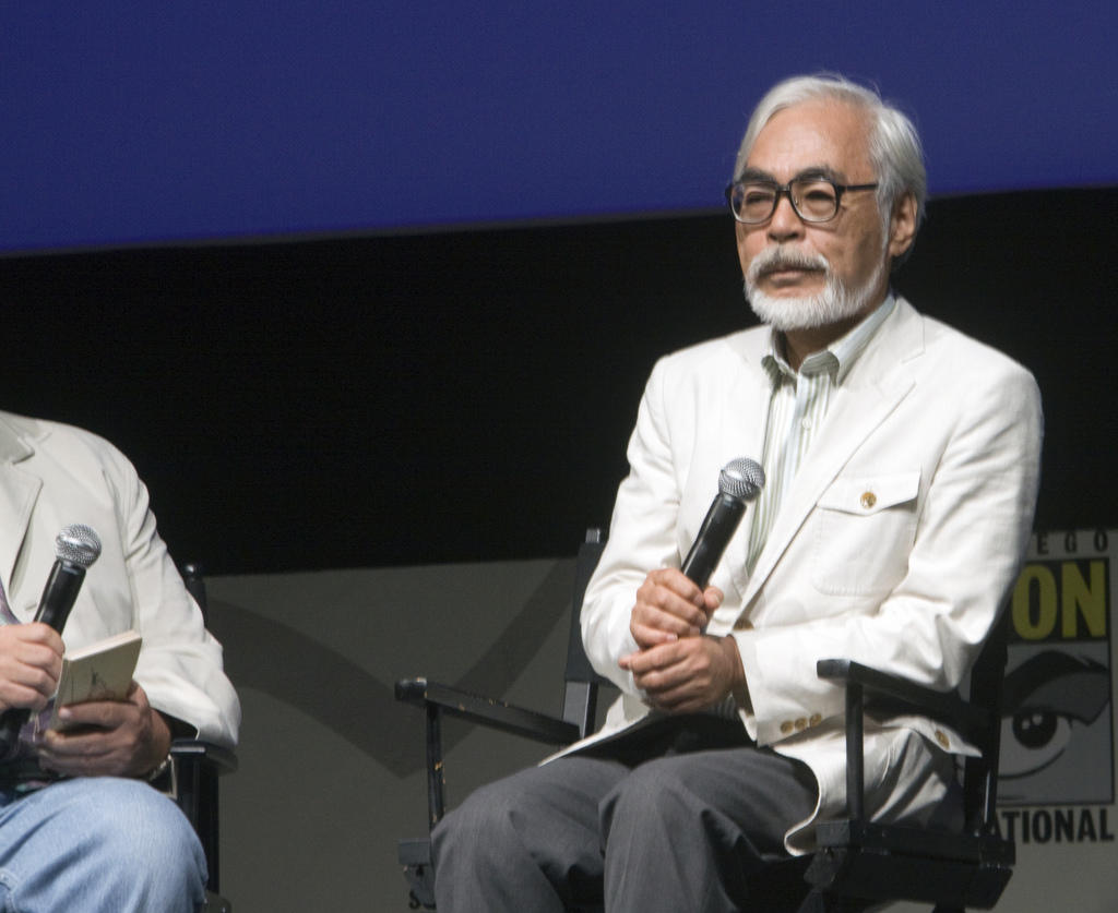 Director Miyazaki presenting Ponyo in 2009.