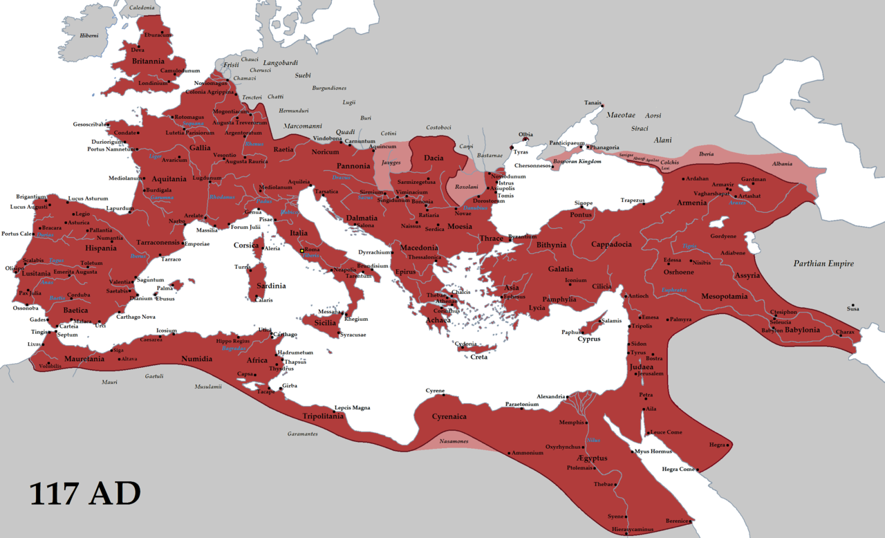 Map of the Roman Empire in 117AD