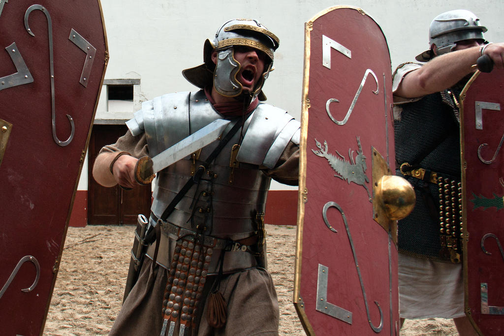 Roman legionaries in battle.