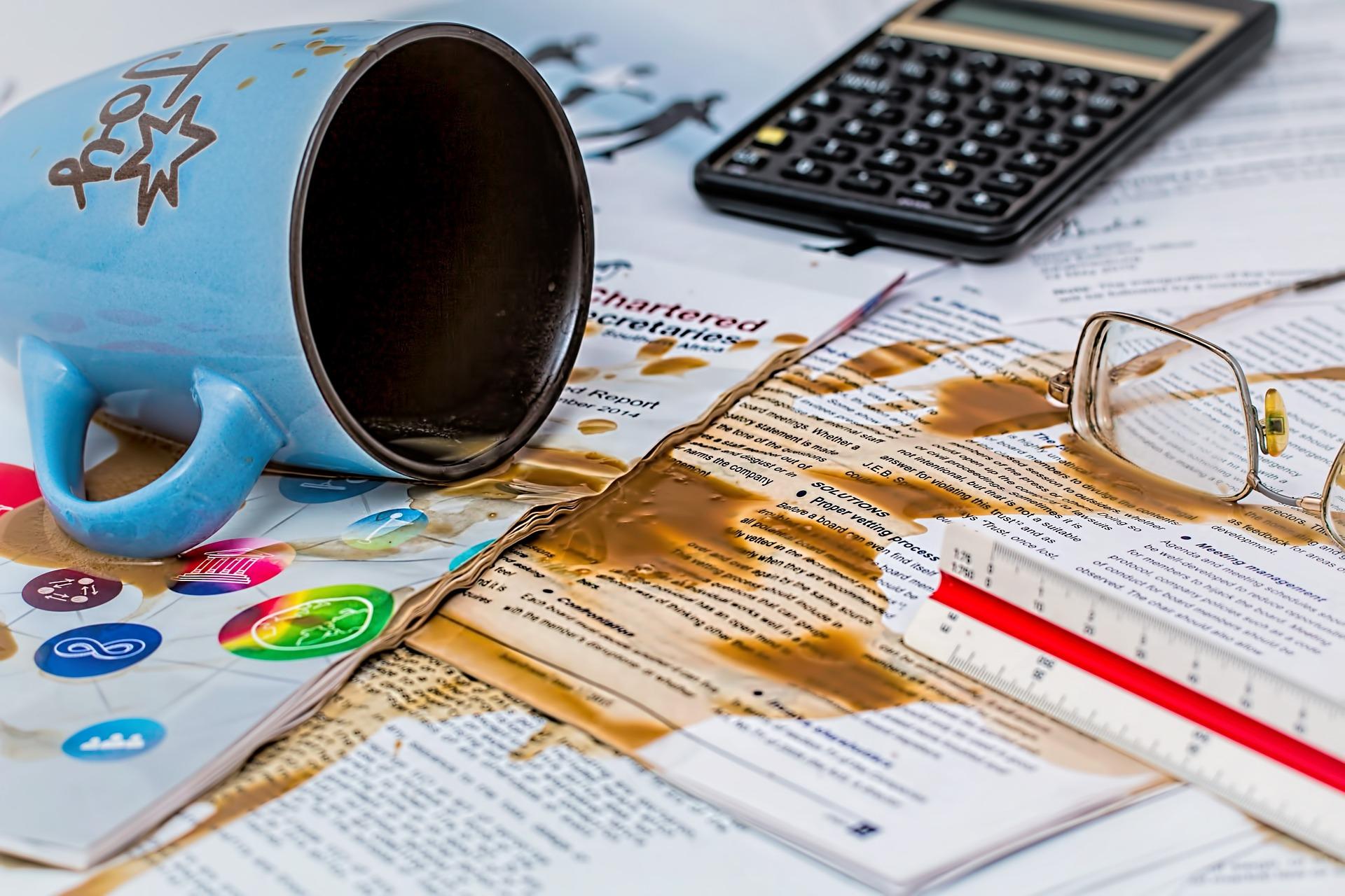coffee spill paper notes study