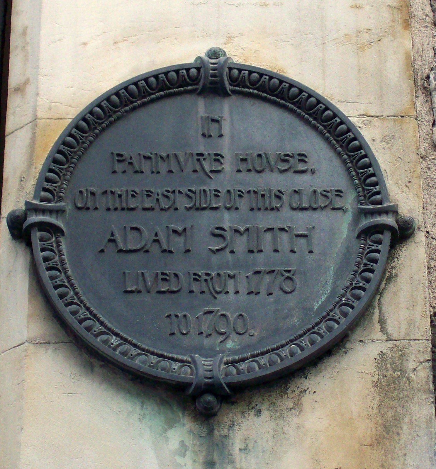 A plaque commemorating where Adam Smith once lived in Edinburgh.
