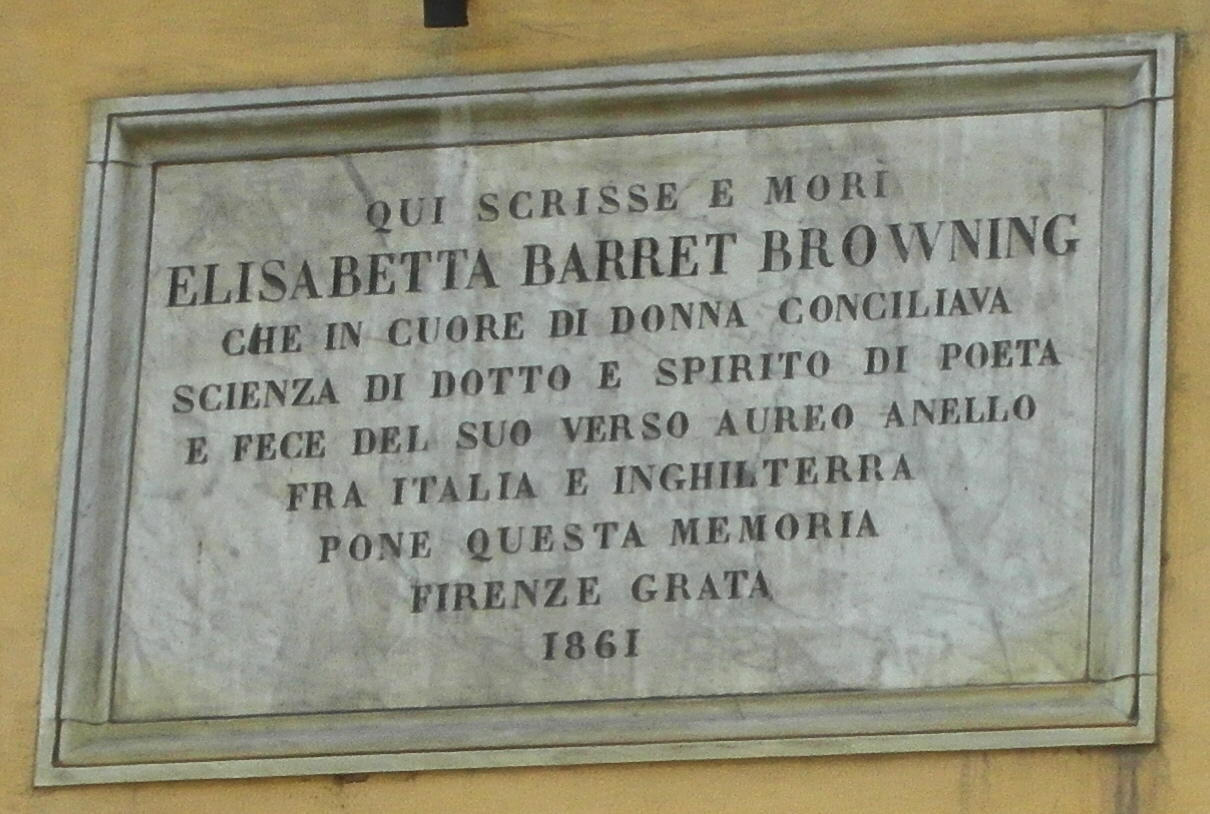 Commemorative plaque on the house of the Barrett Browning in Florence, Italy.