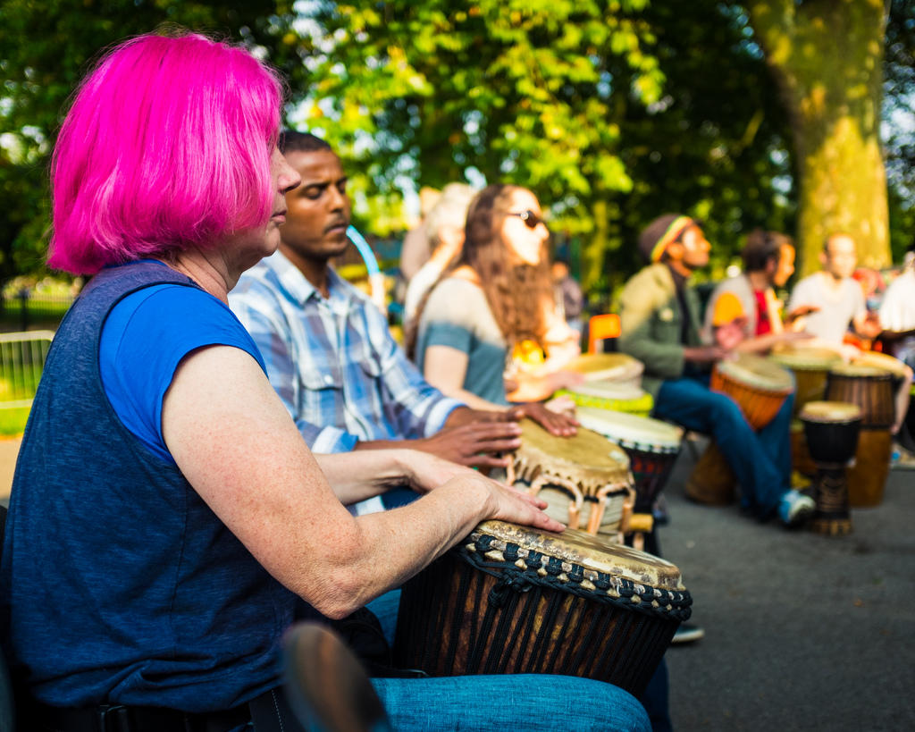 Group drumming lessons have their advantages.