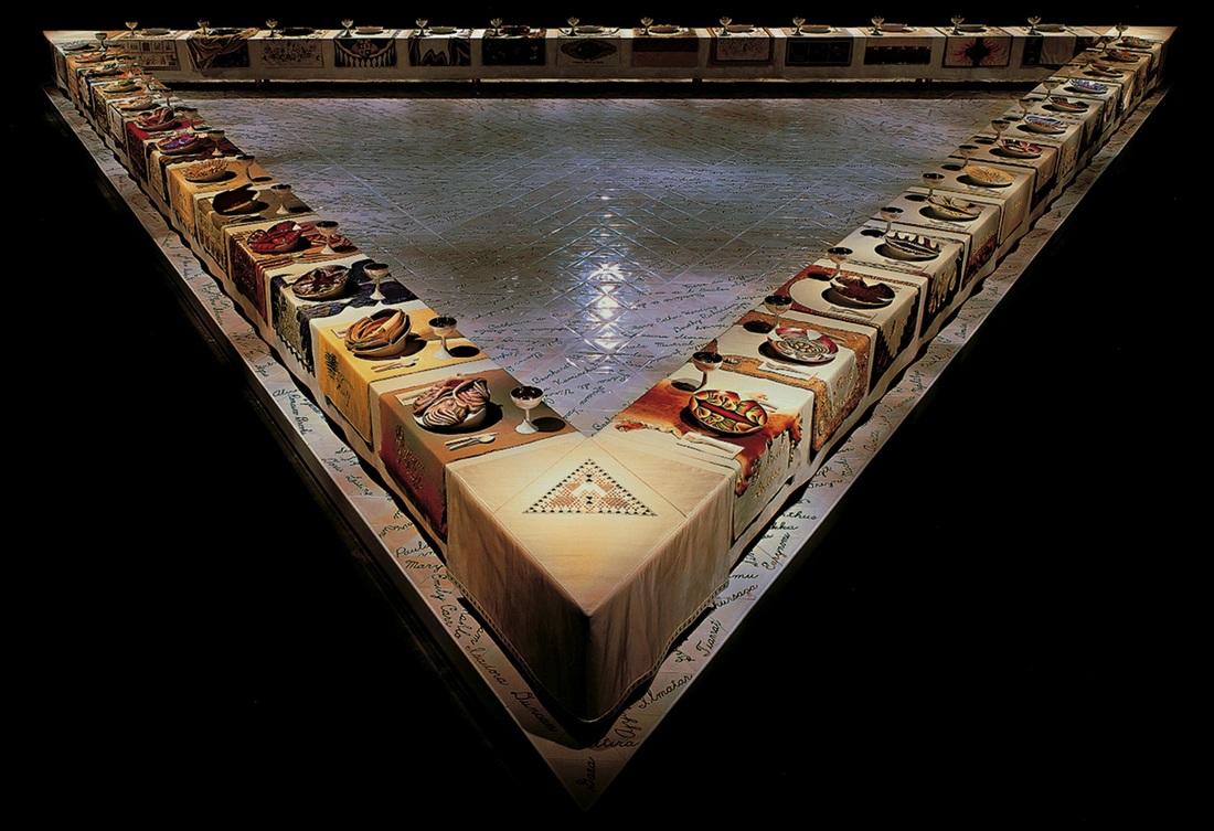 A contemporary art installation by feminist artist Judy Chicago.
