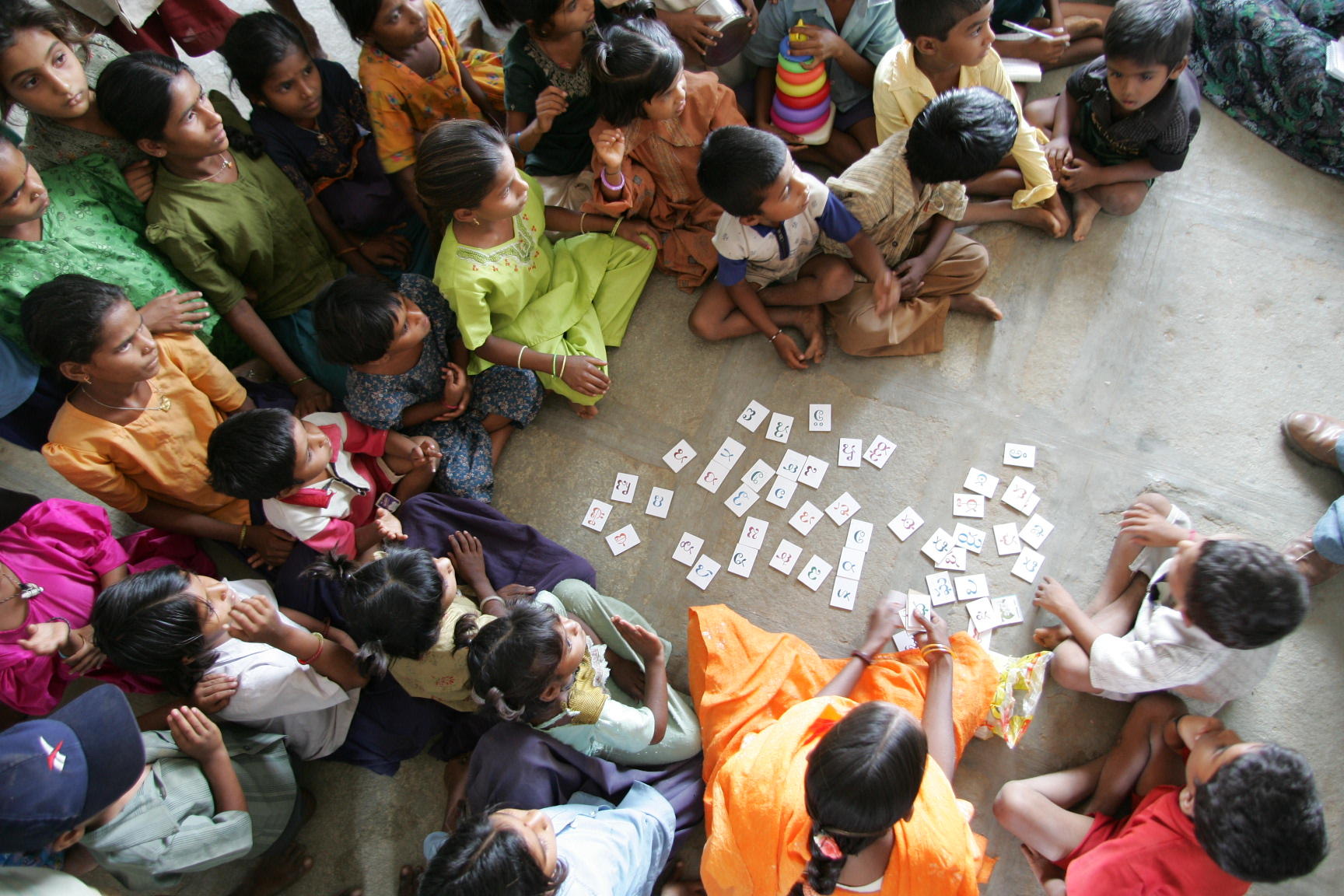 Kids learning Telugu in school.