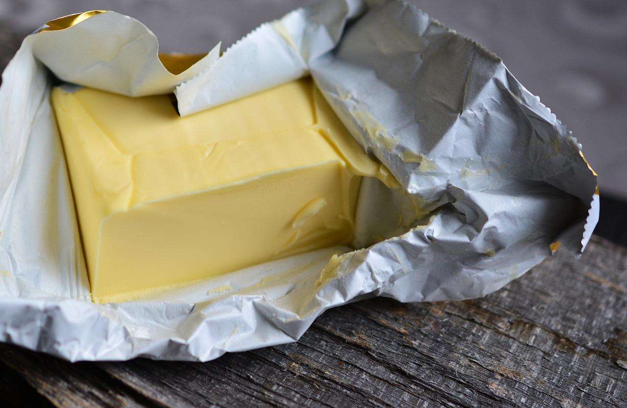 A block of butter. Looking at food nutrition labels can help you to make the best diet choices.