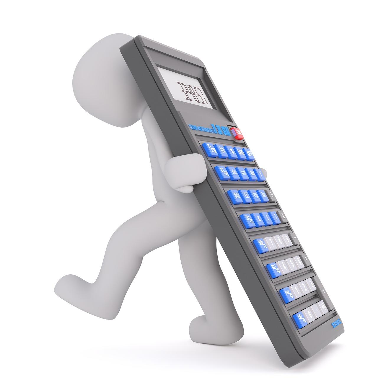 A 3D image of a man carrying a large calculator on his back. Calorie counting can be useful if you're trying to lose weight.