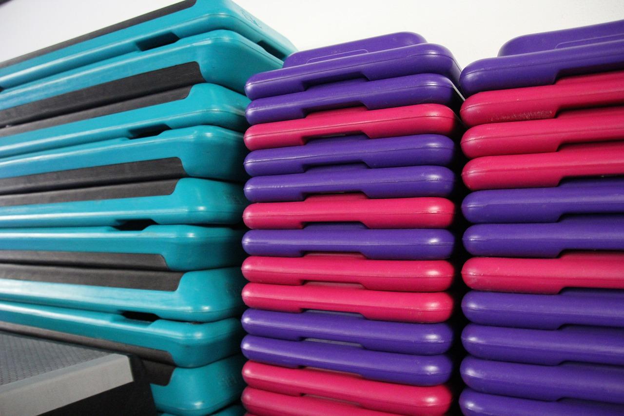 Pieces of gym apparatus. Exercise should form part of sensible diet plans.