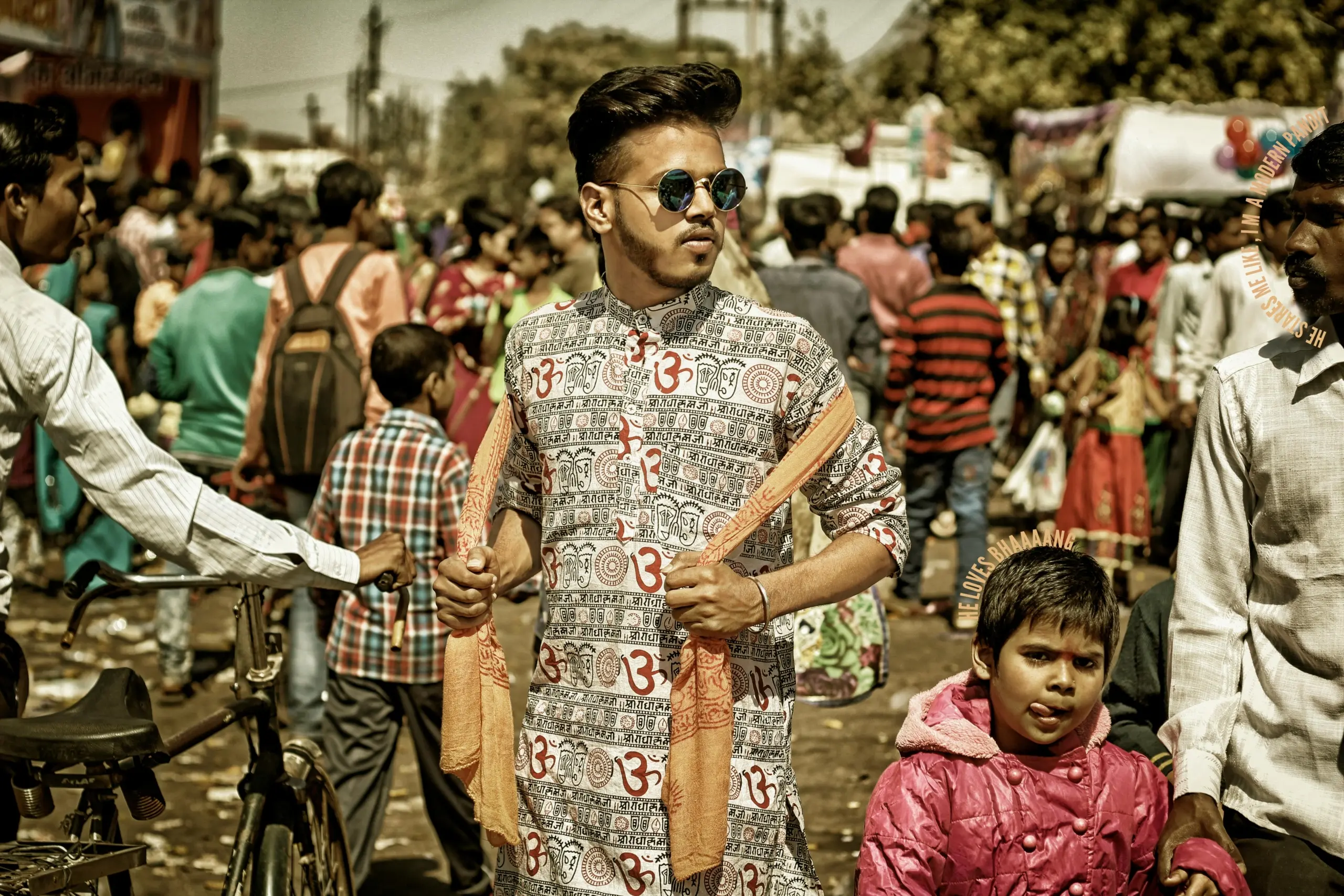 man standing in a big crowd of people