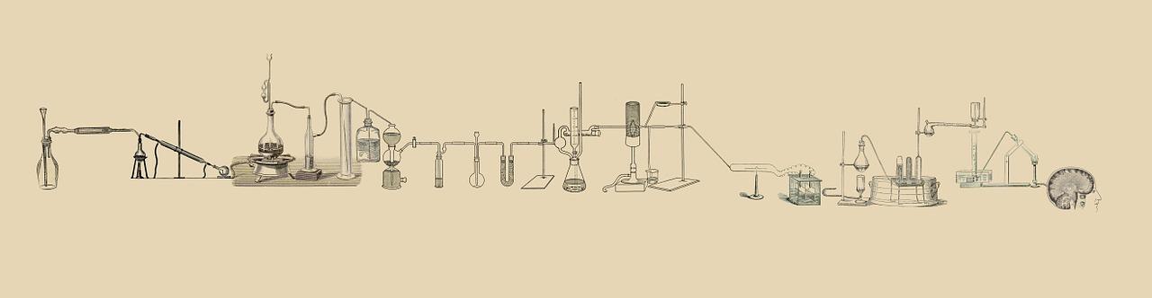 A complex line of chemistry equipment.