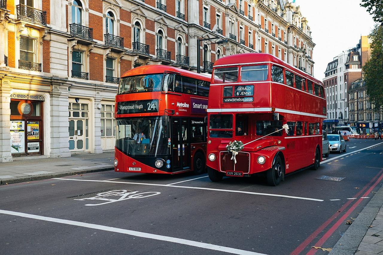 Buses on a London street
