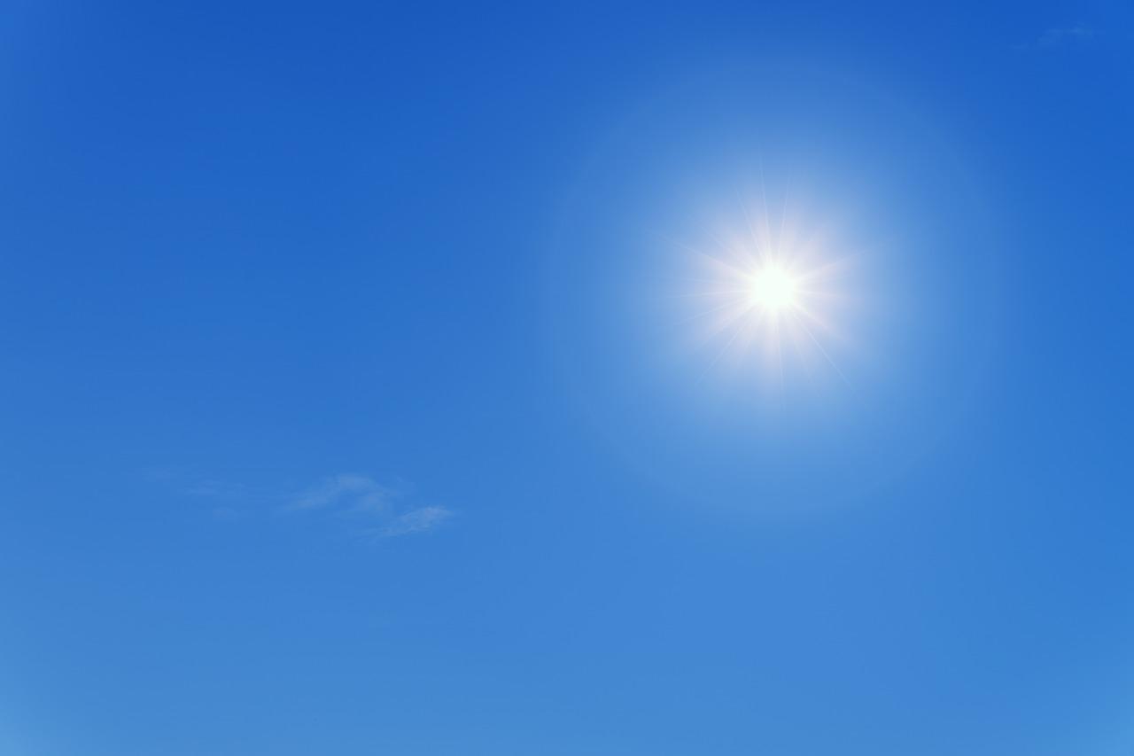 An image of the sun with a blue sky and no clouds. You might learn about the composition of the atmosphere as part of a GCSE in chemistry.