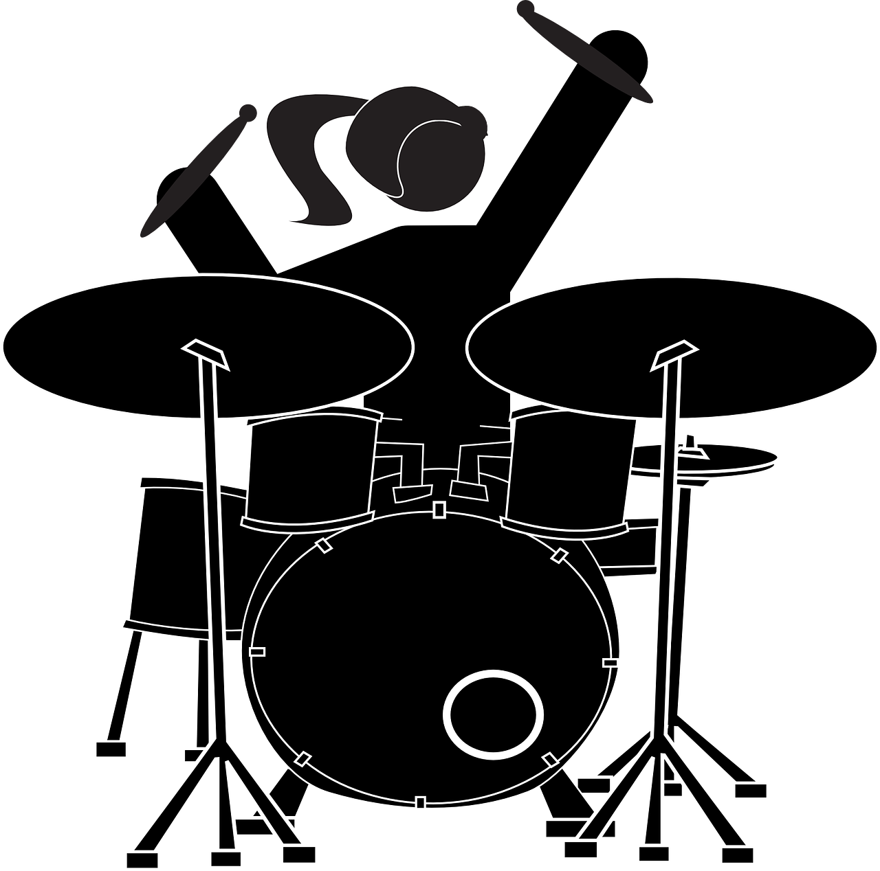 A drawing of a female drummer playing the drums. Drum lessons can help you become a better drummer.