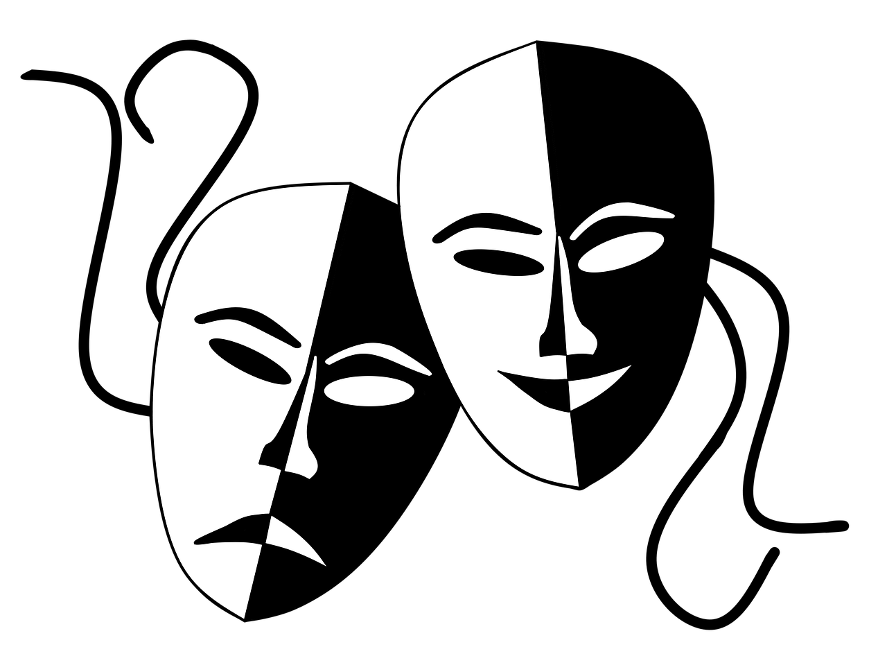 A drawing of the comedy and tragedy theatre masks. You'll likely learn more about these masks as you learn how to act.