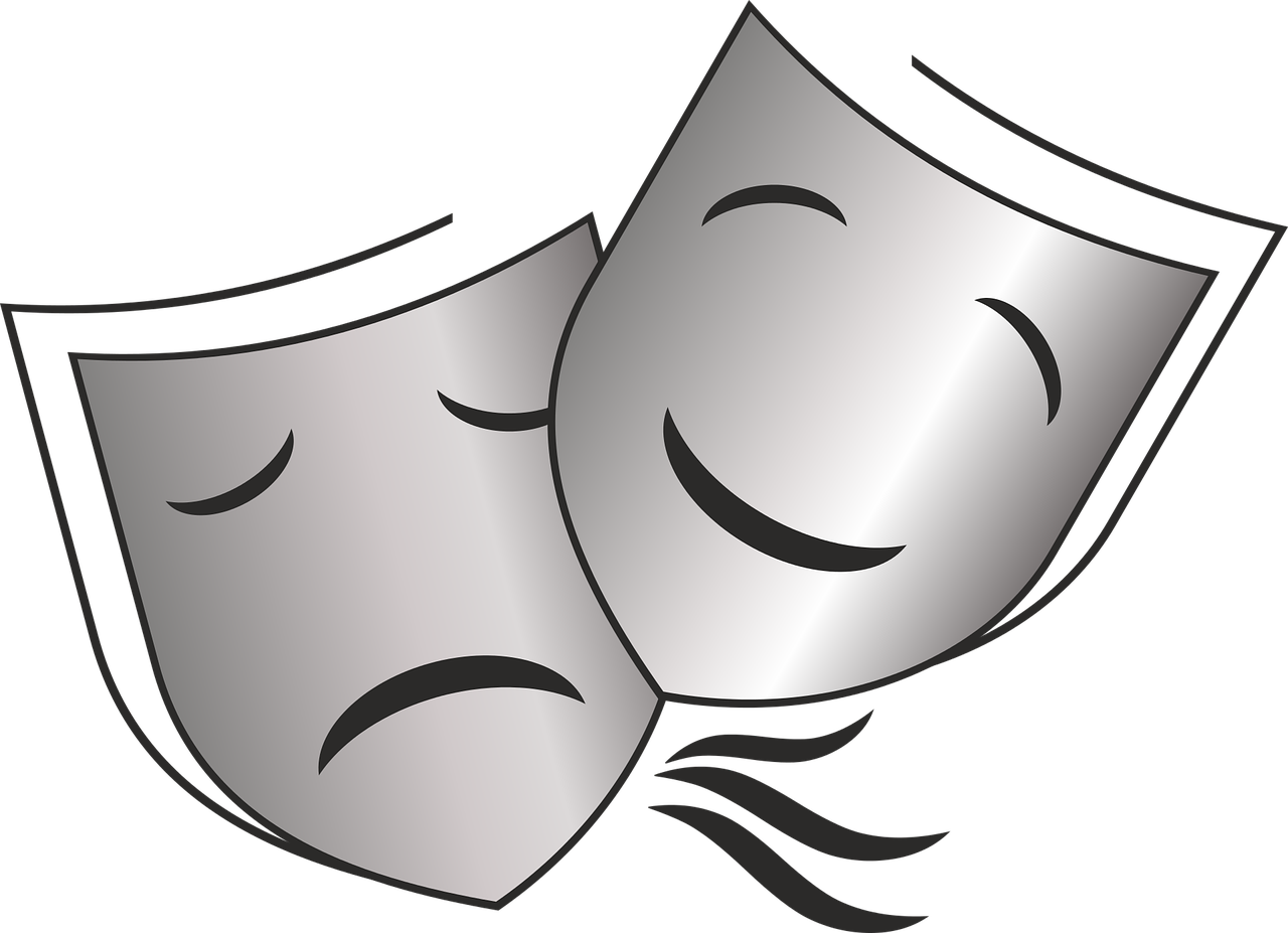 A depiction of the comedy and tragedy theatre masks. If you want to learn to act, you'll likely try out a variety of different performance styles.