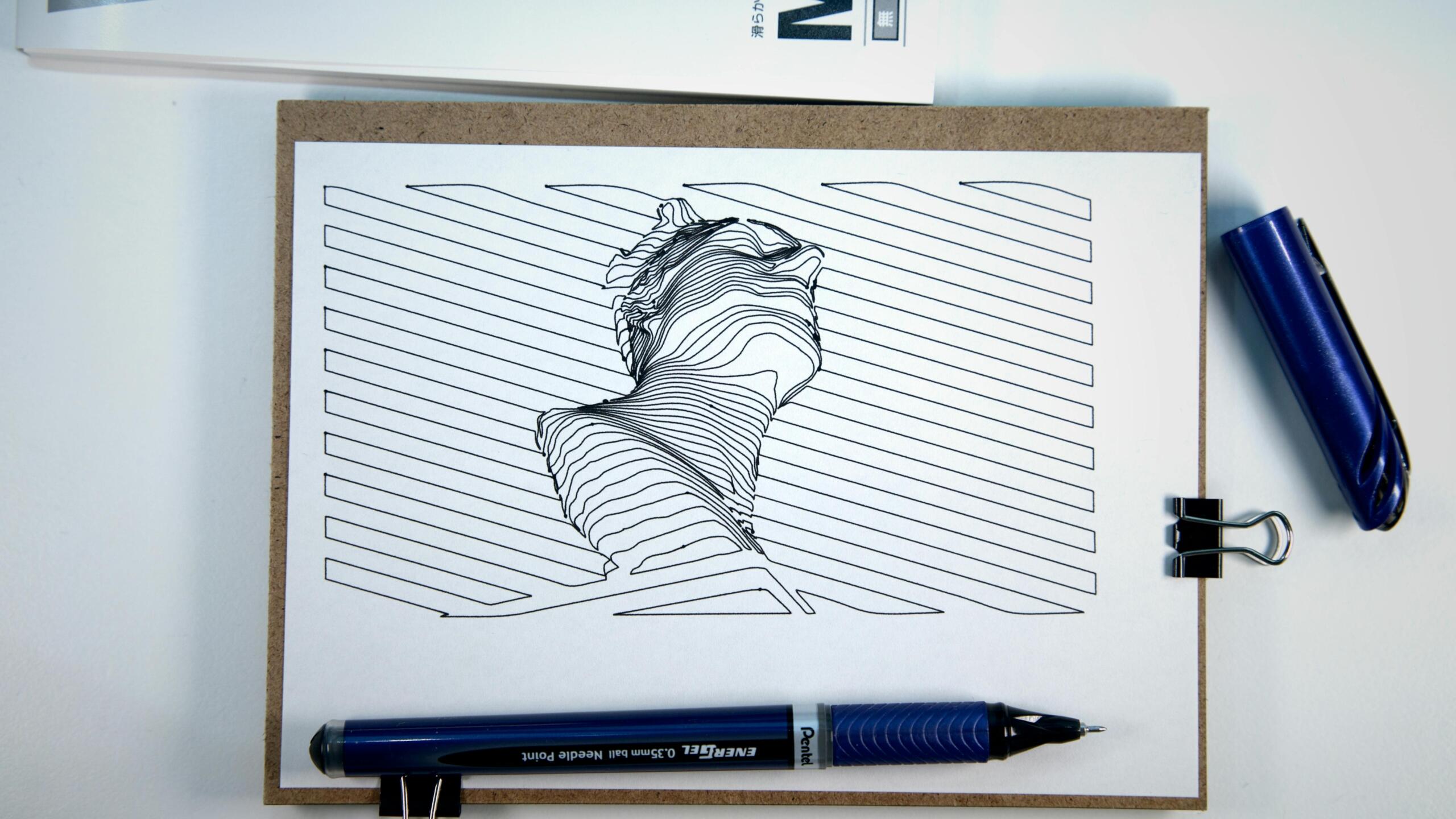 Sketch of a man in a low-angle shot on paper.
