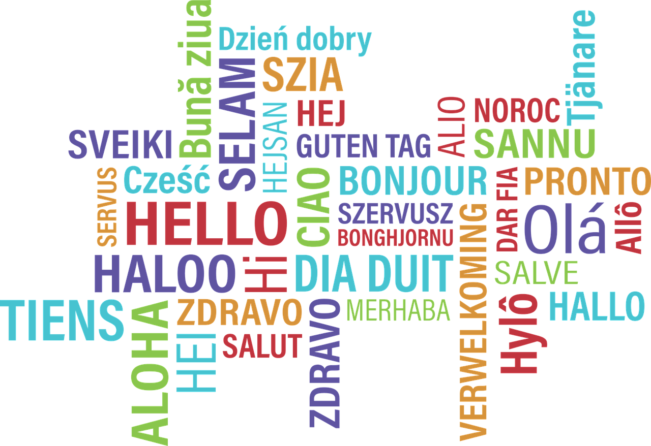 A collage of words that mean "hello" in different languages