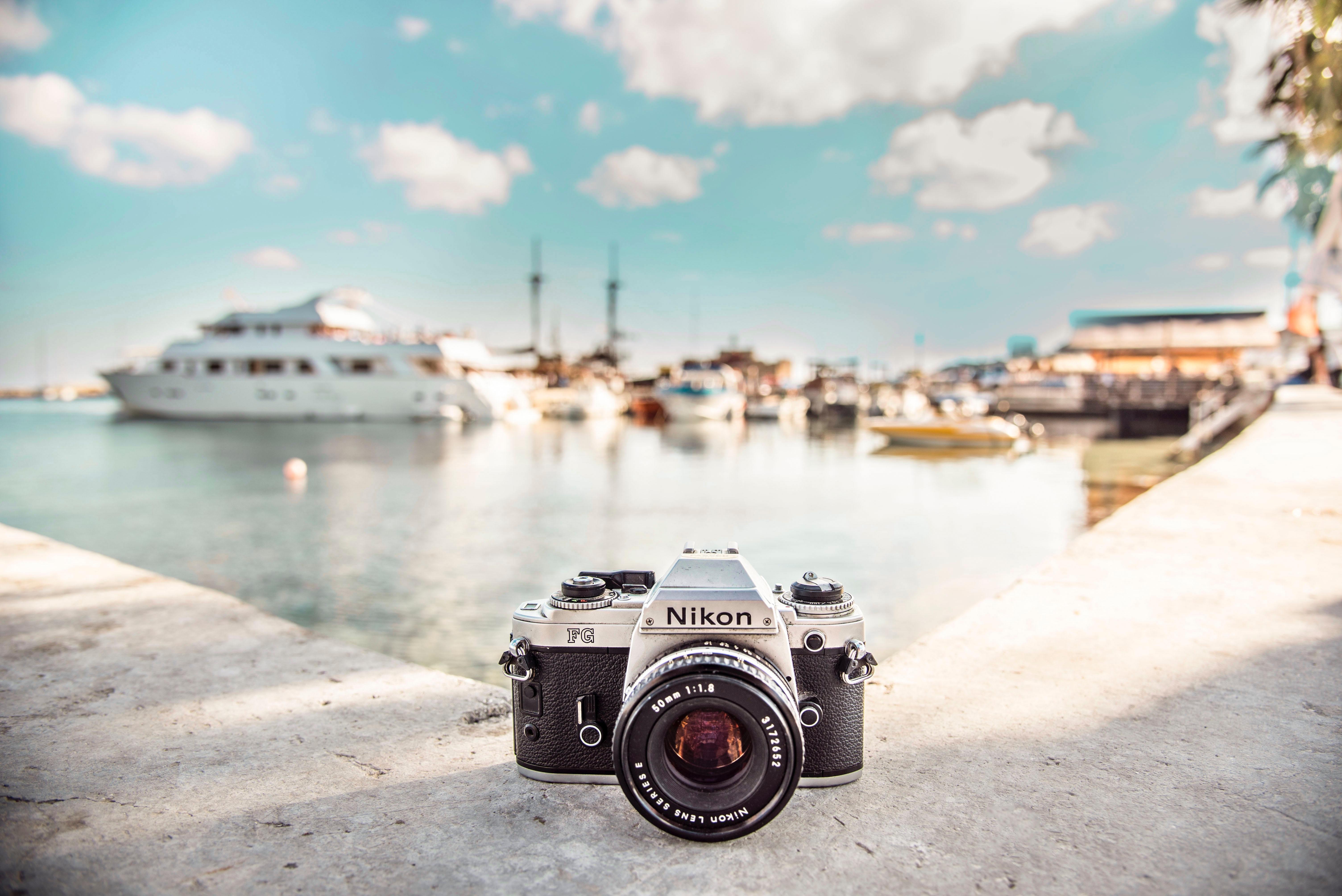 A camera in front of a port