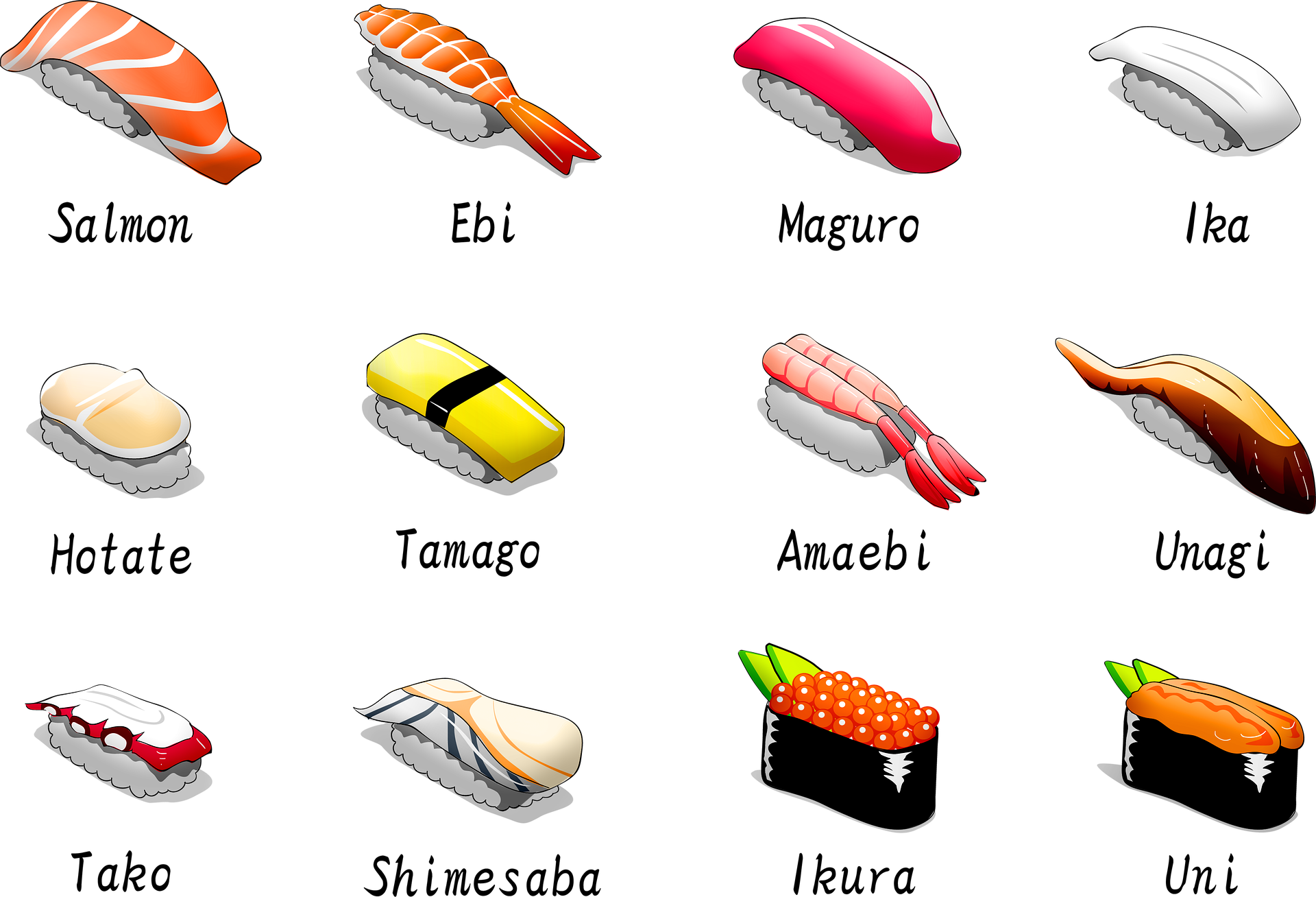 Note the difference between wrapped sushi and nigiri-zushi