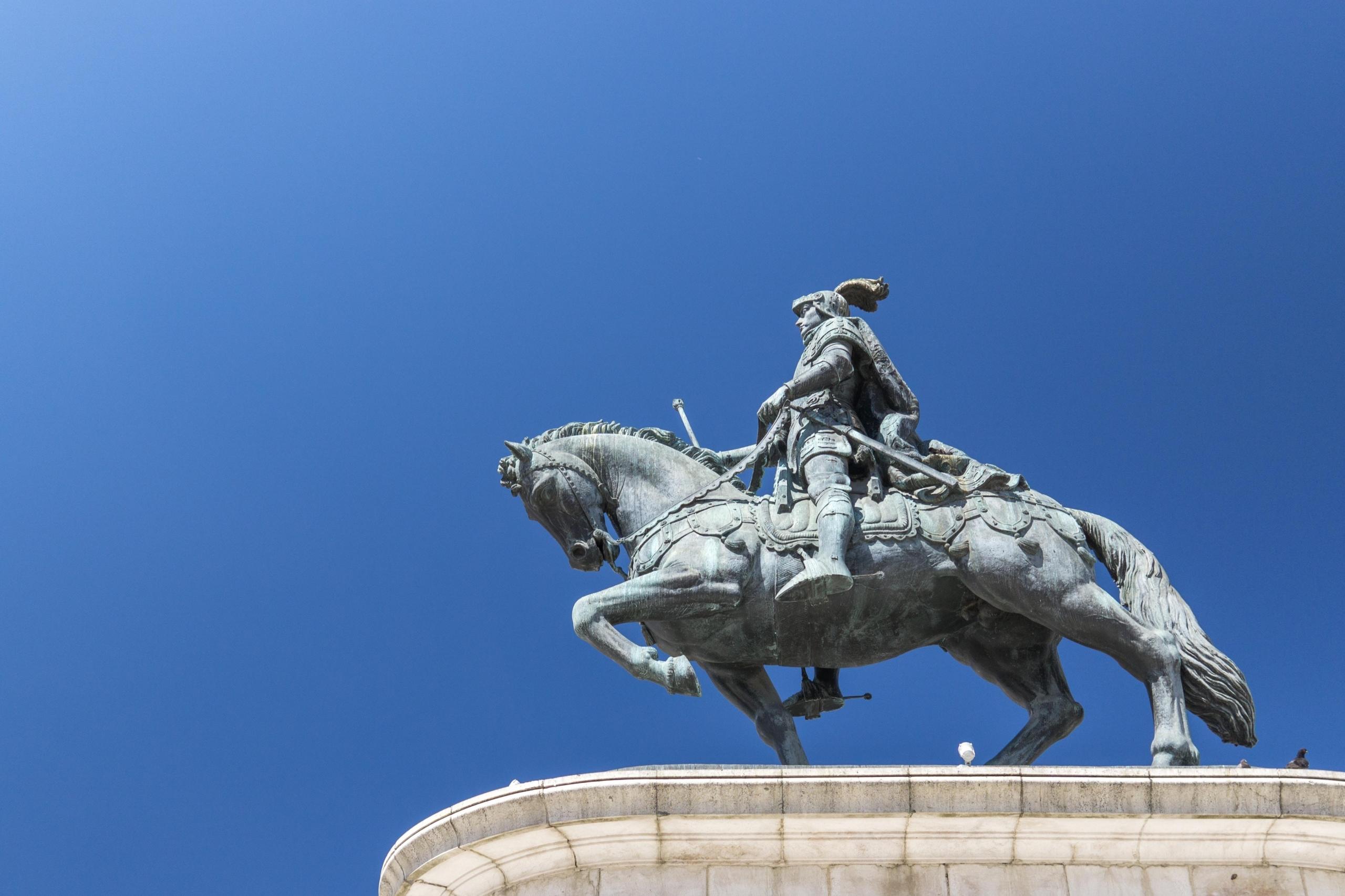 equestrian statue from below