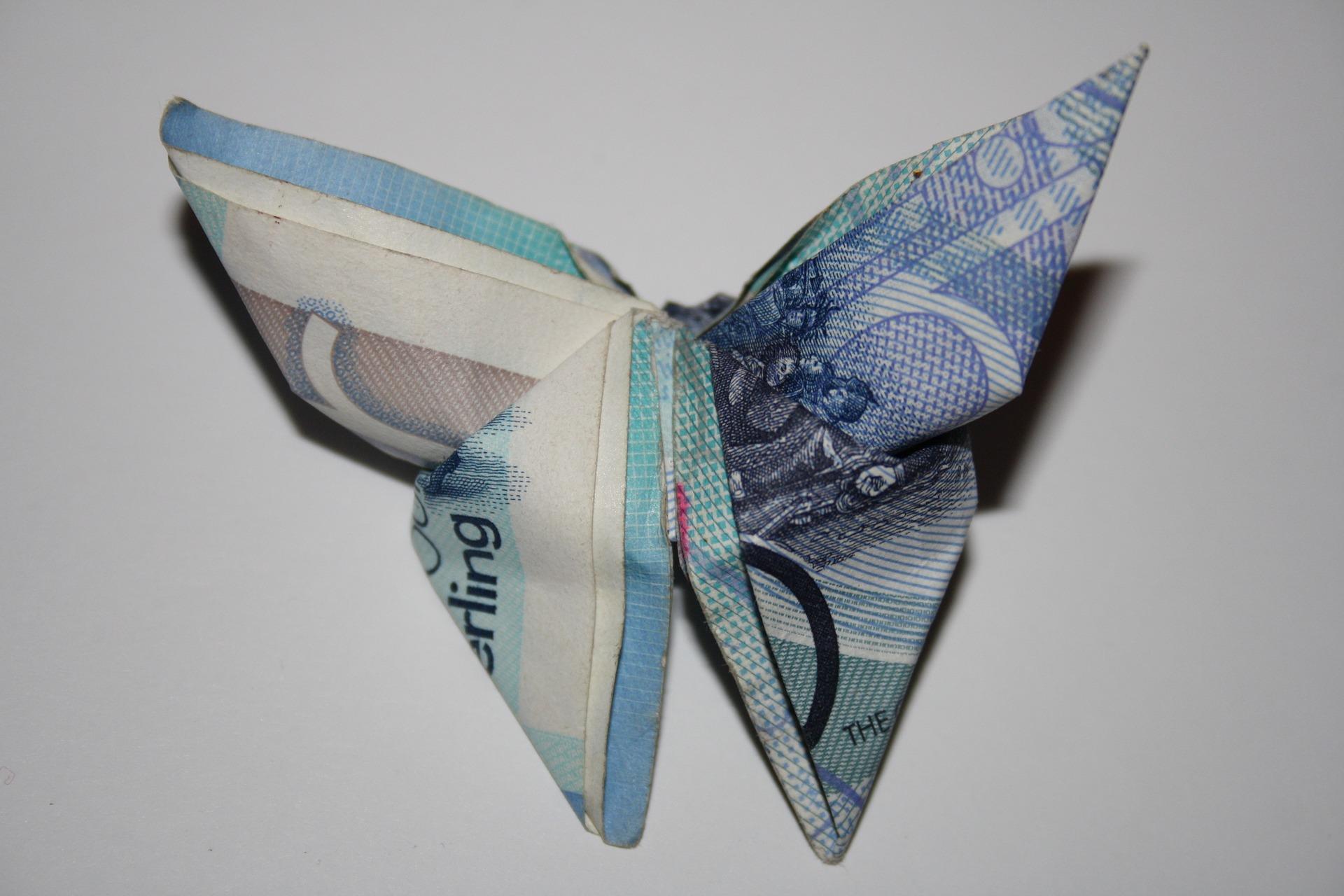 Make an origami butterfly out of money