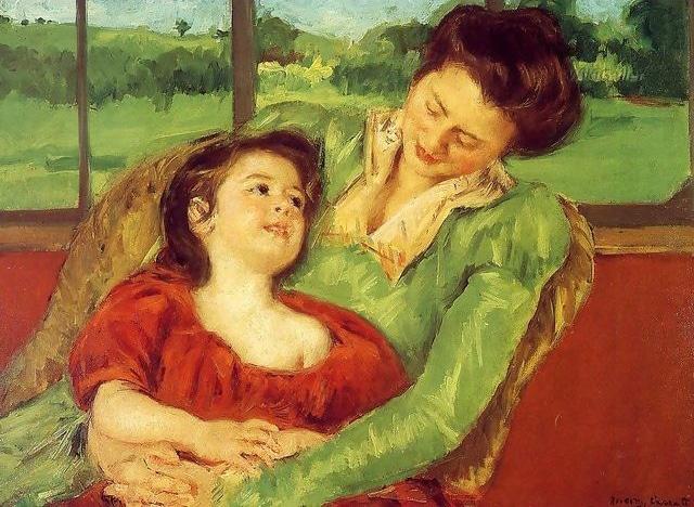 Reine Lefebre and daughter by the window
