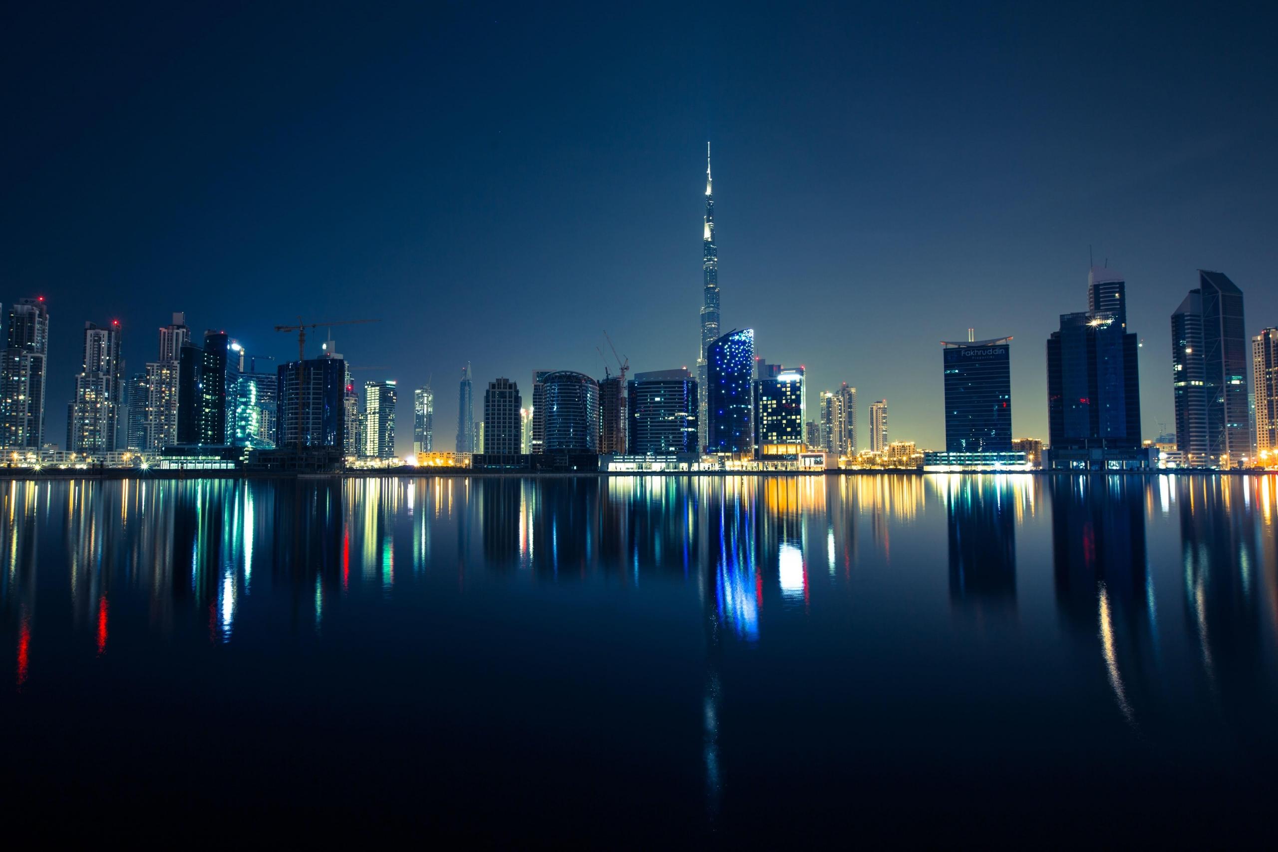 Skyline at nighttime in UAE