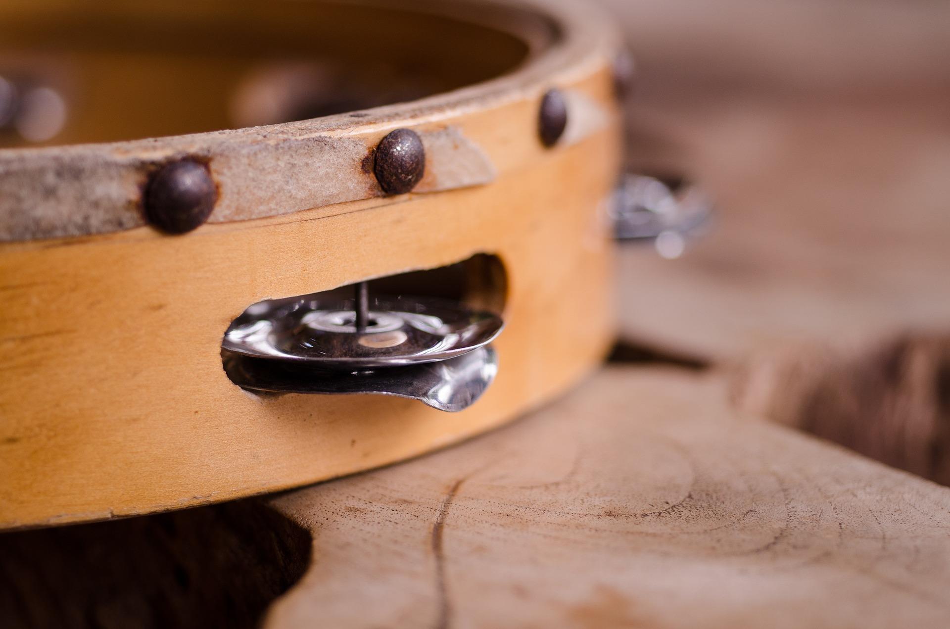 close-up on tambourine