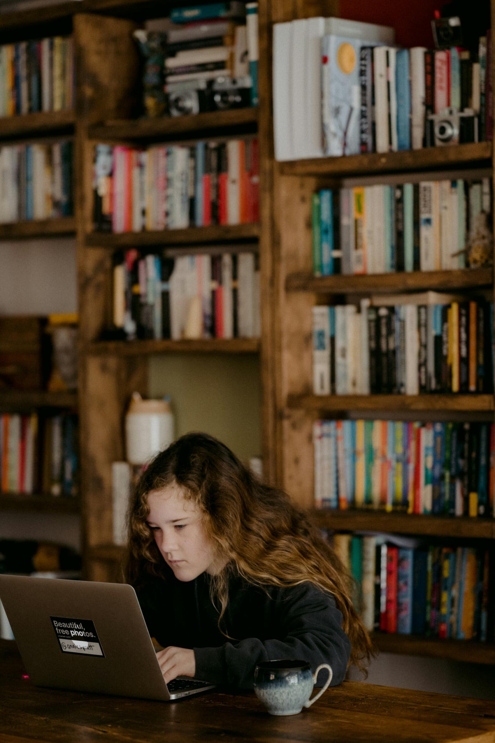 A young student working at home.