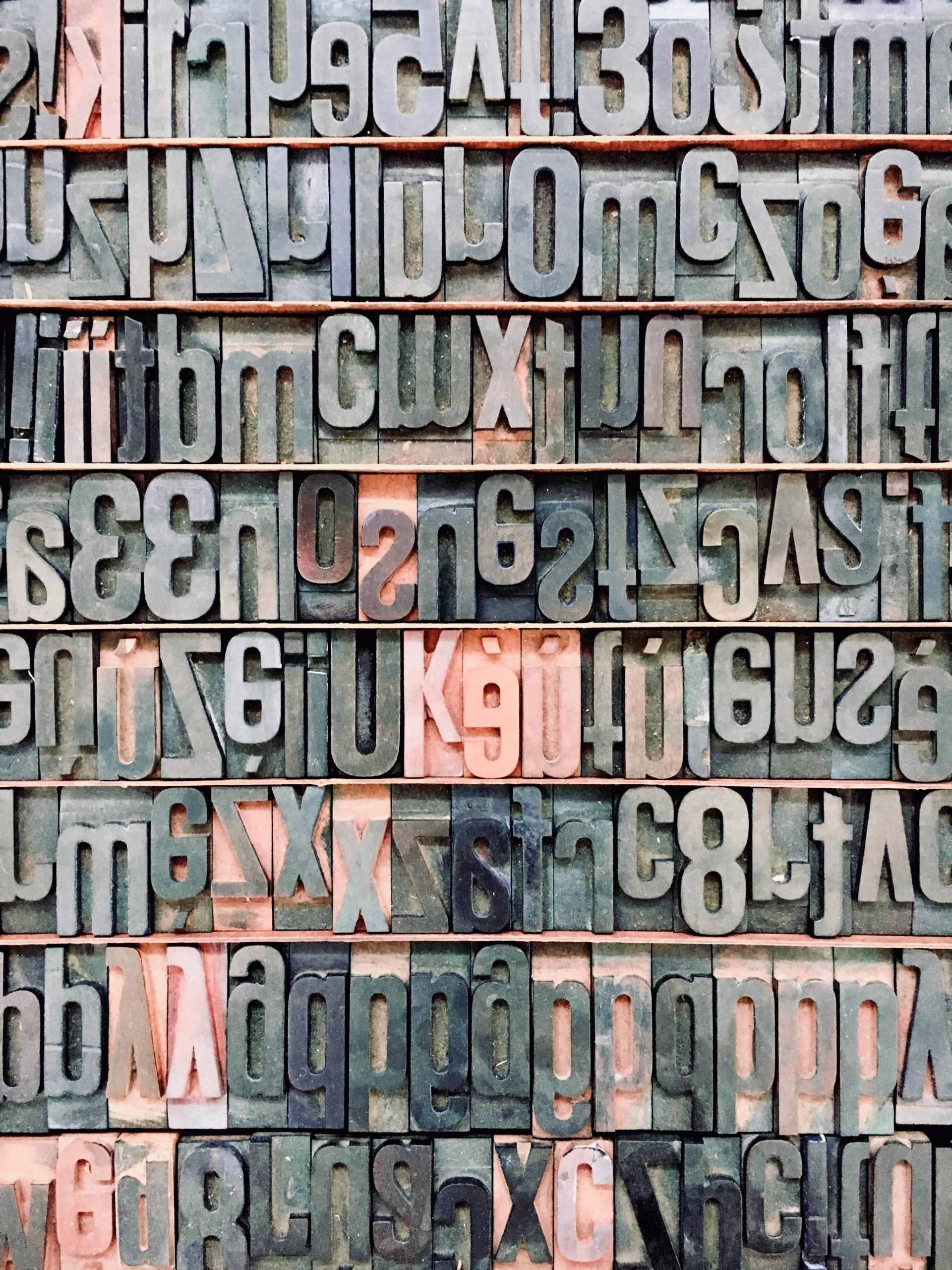 Letters on shelves