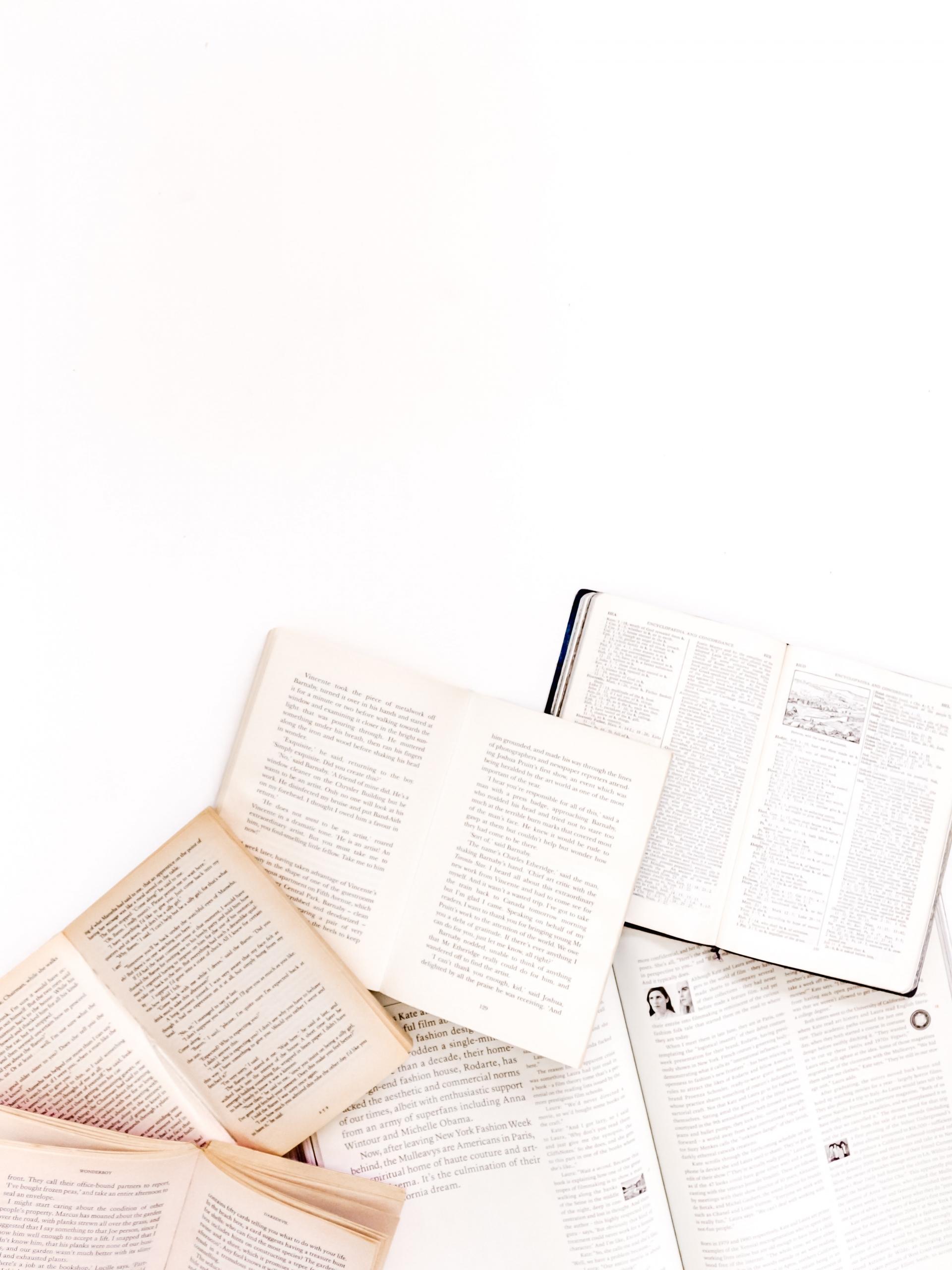Books open on a white background