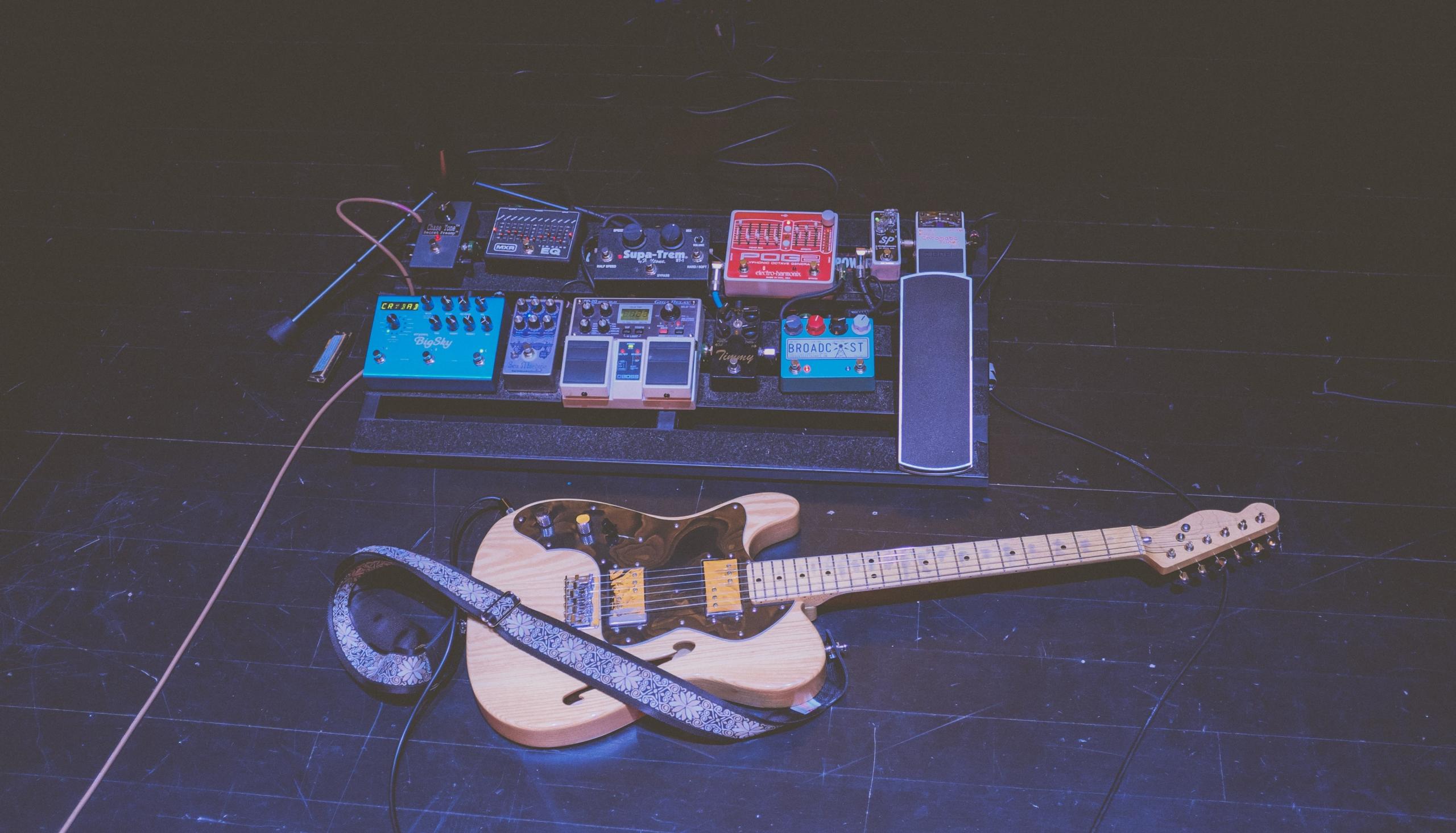 bass and electric guitars