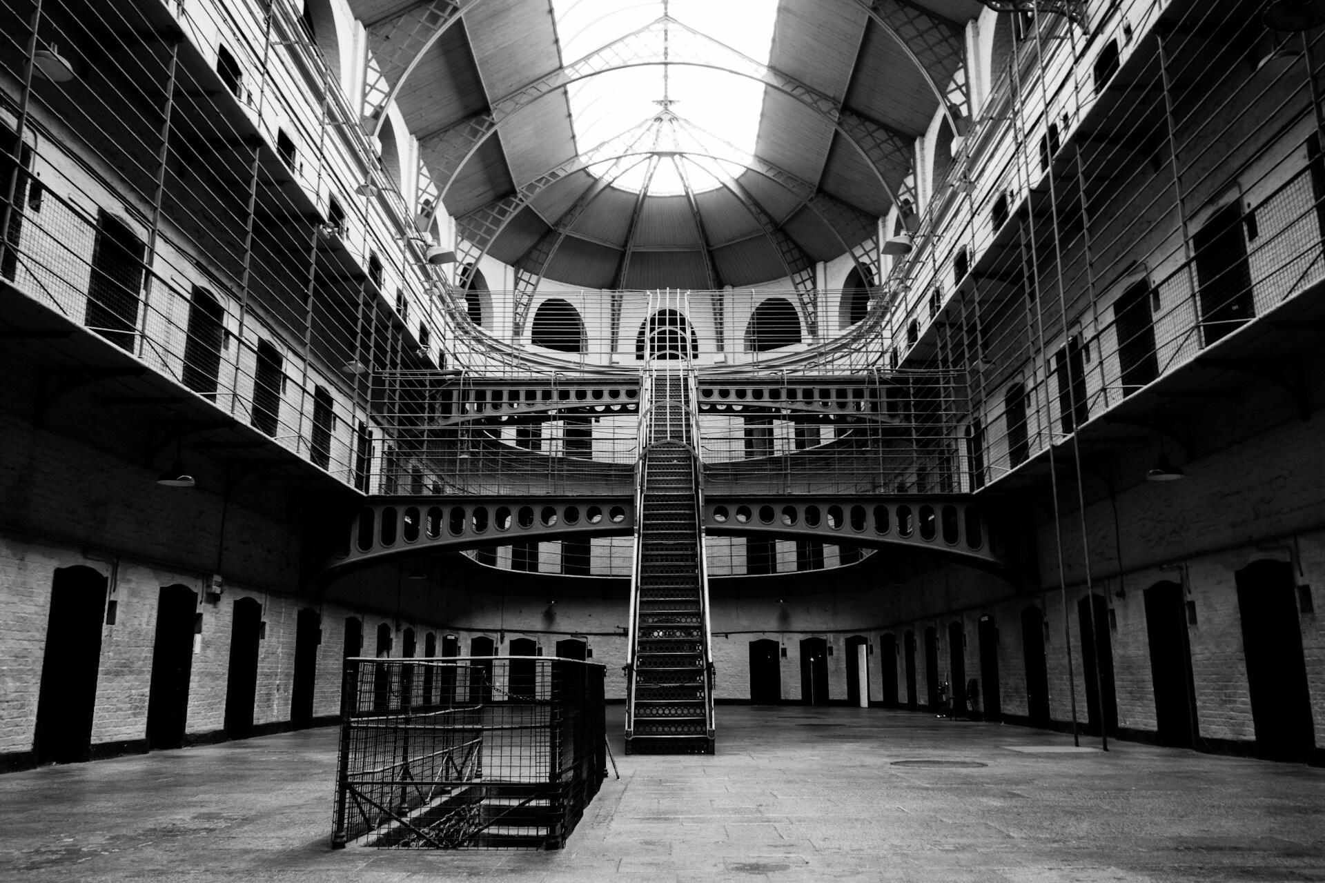 The inside of a prison.