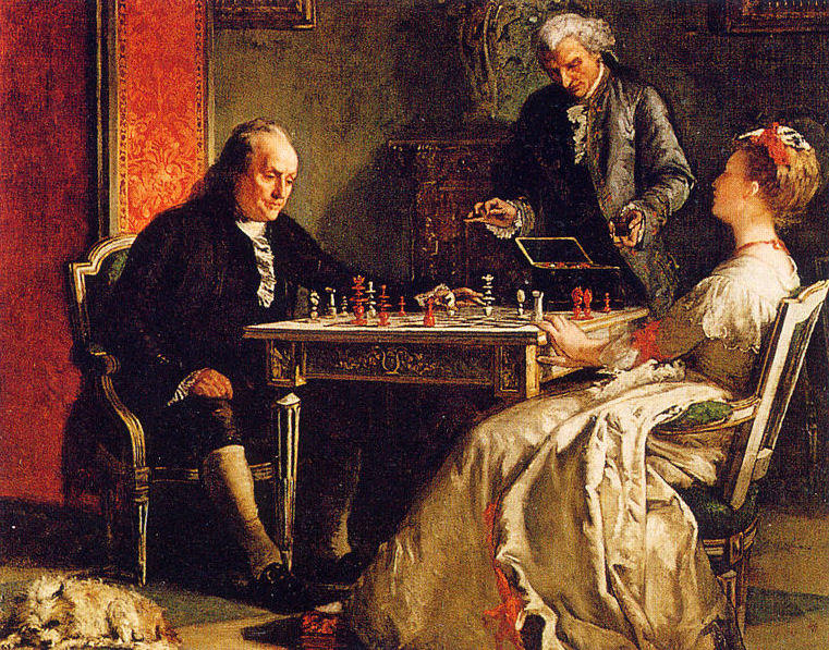 Lady Howe seems poised to beat the venerable Benjamin Franklin at chess