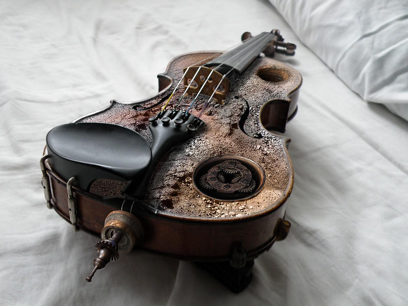 It might be steampunk but this violin won't sound very good this way