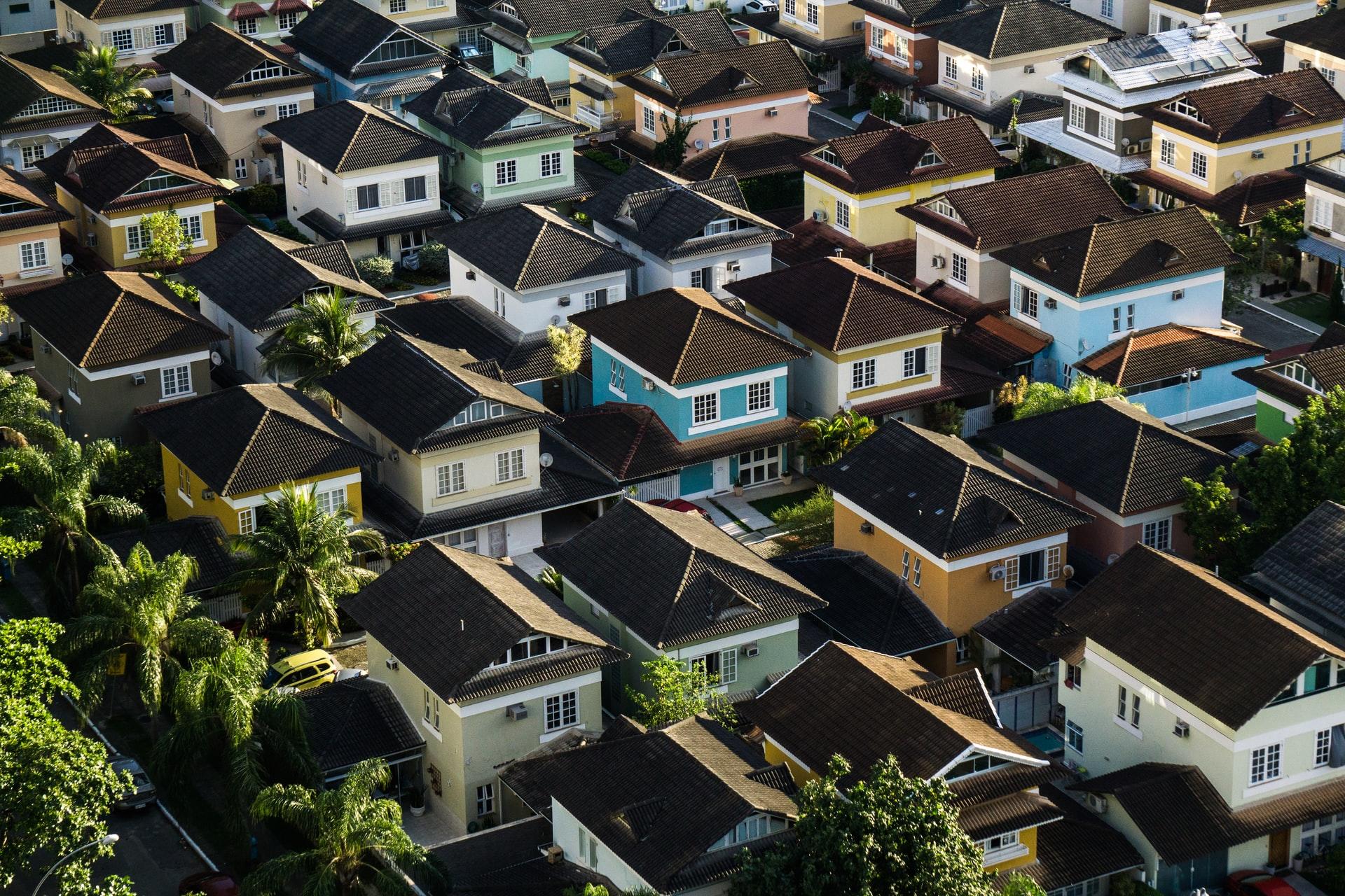 An aerial view of a neighbourhood of two-storey houses