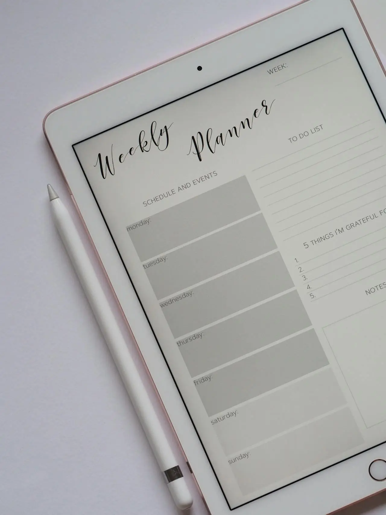 weekly agenda on a tablet