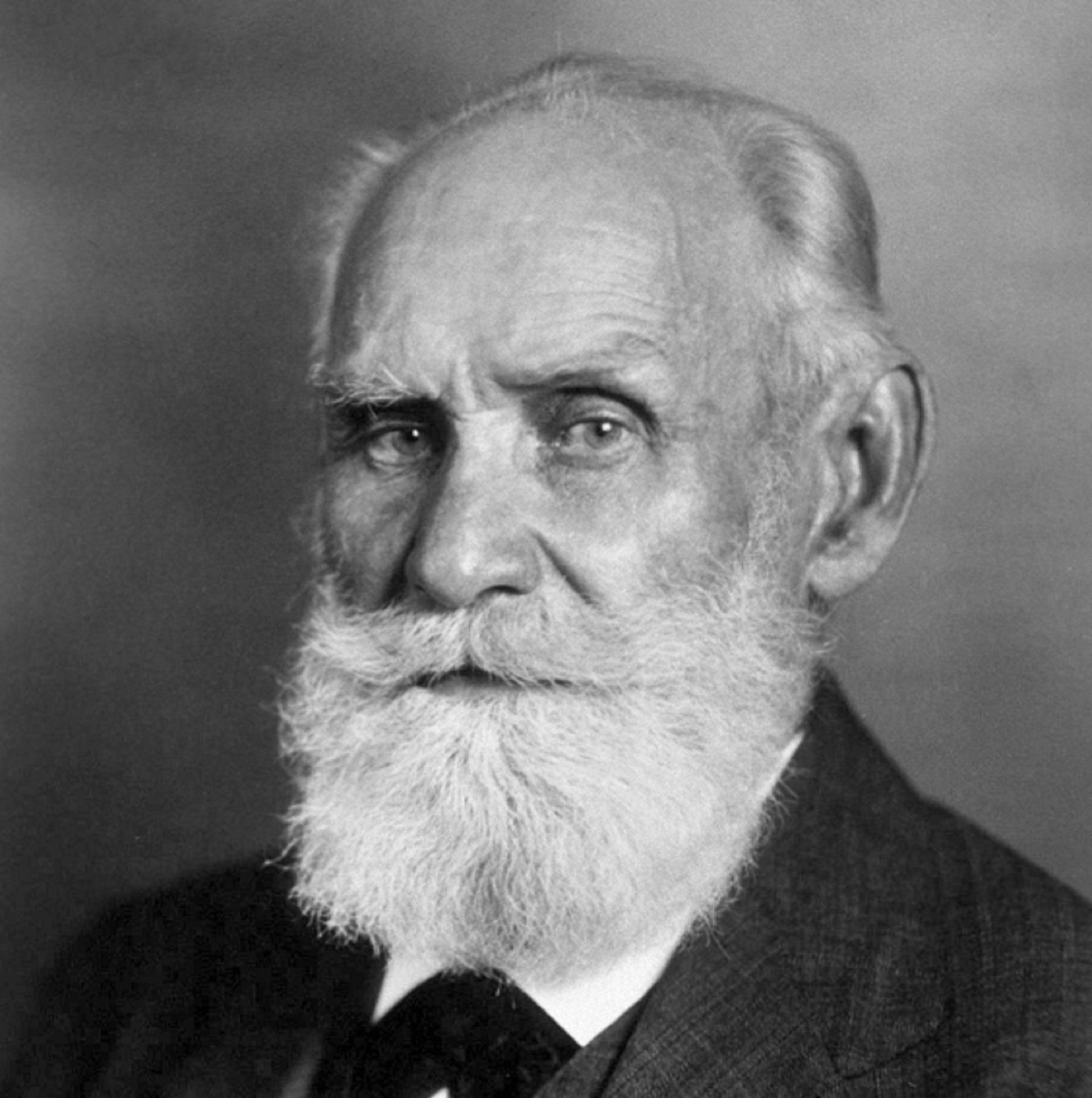 A black and white portrait shot of Dr Ivan Pavlov