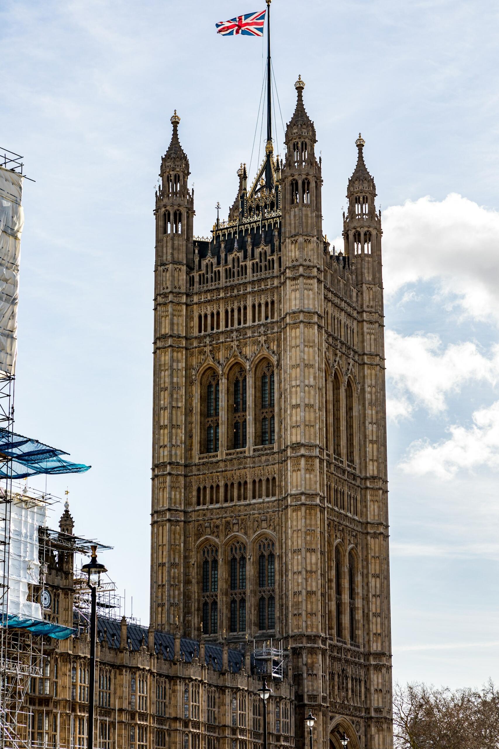 A view of the Parliament building in the UK under renovation.