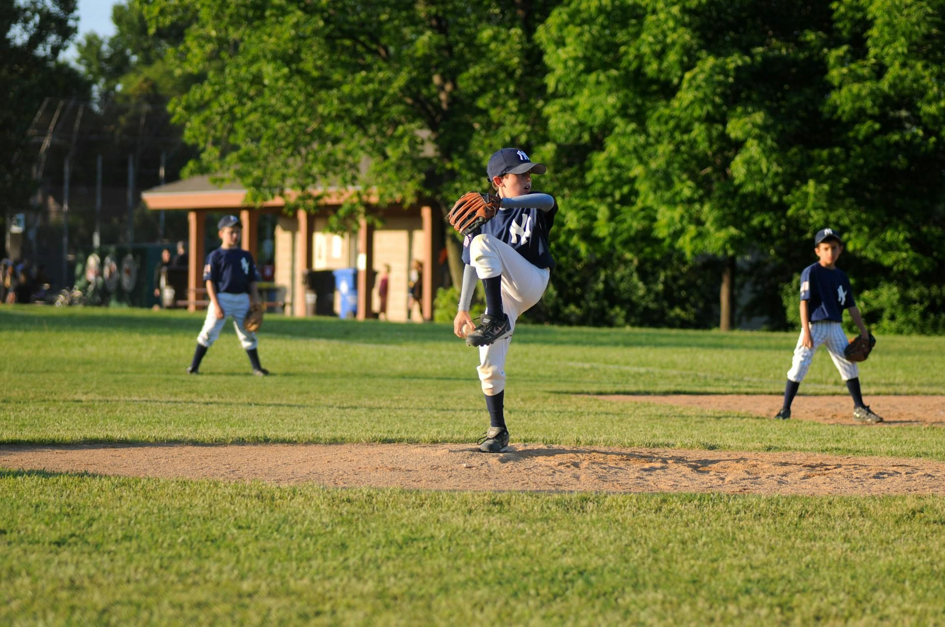 students playing baseball