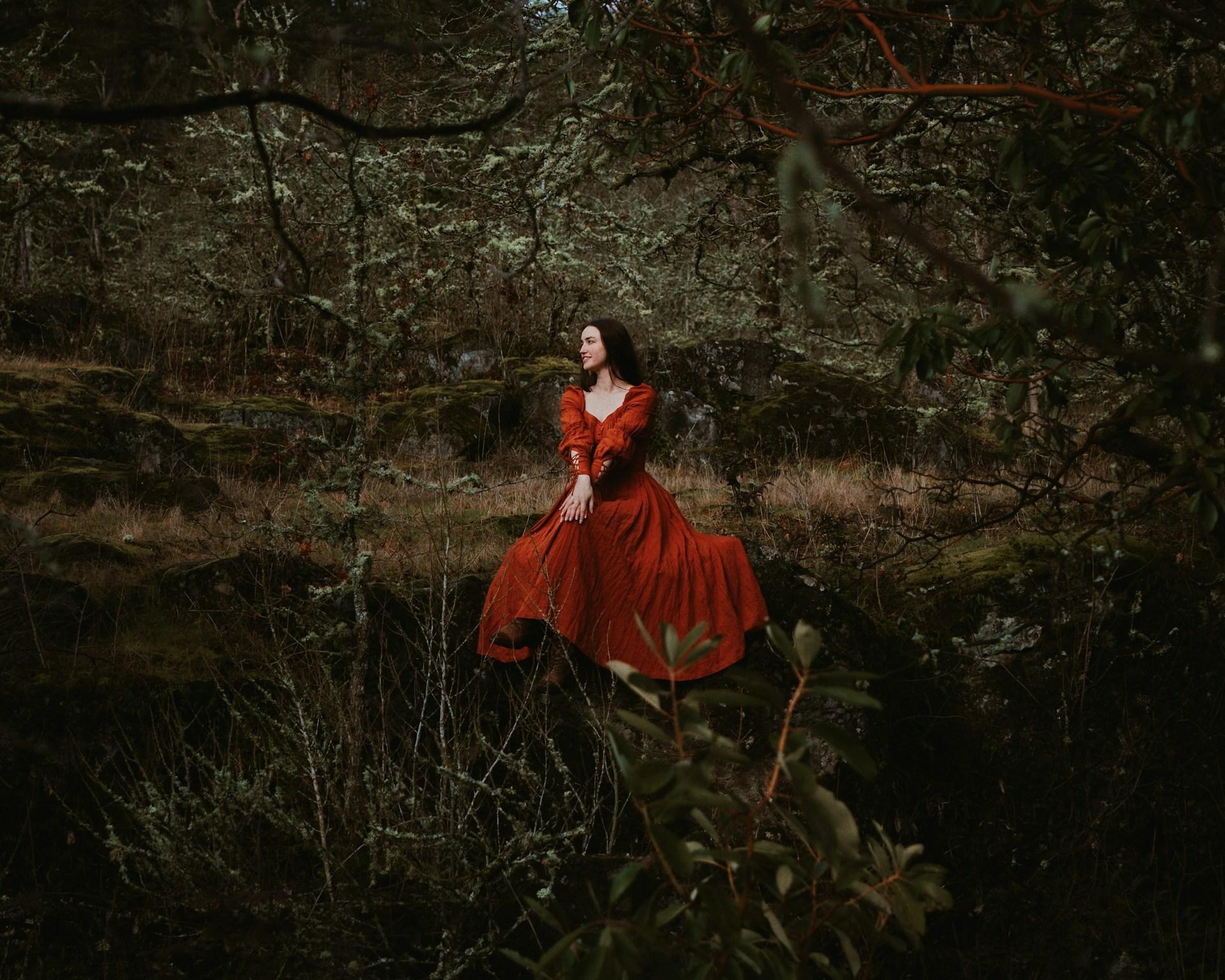 woman in red medieval dress
