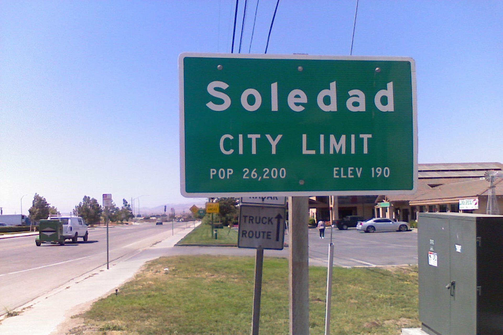 A sign for the City Limit of Soledad, California.
