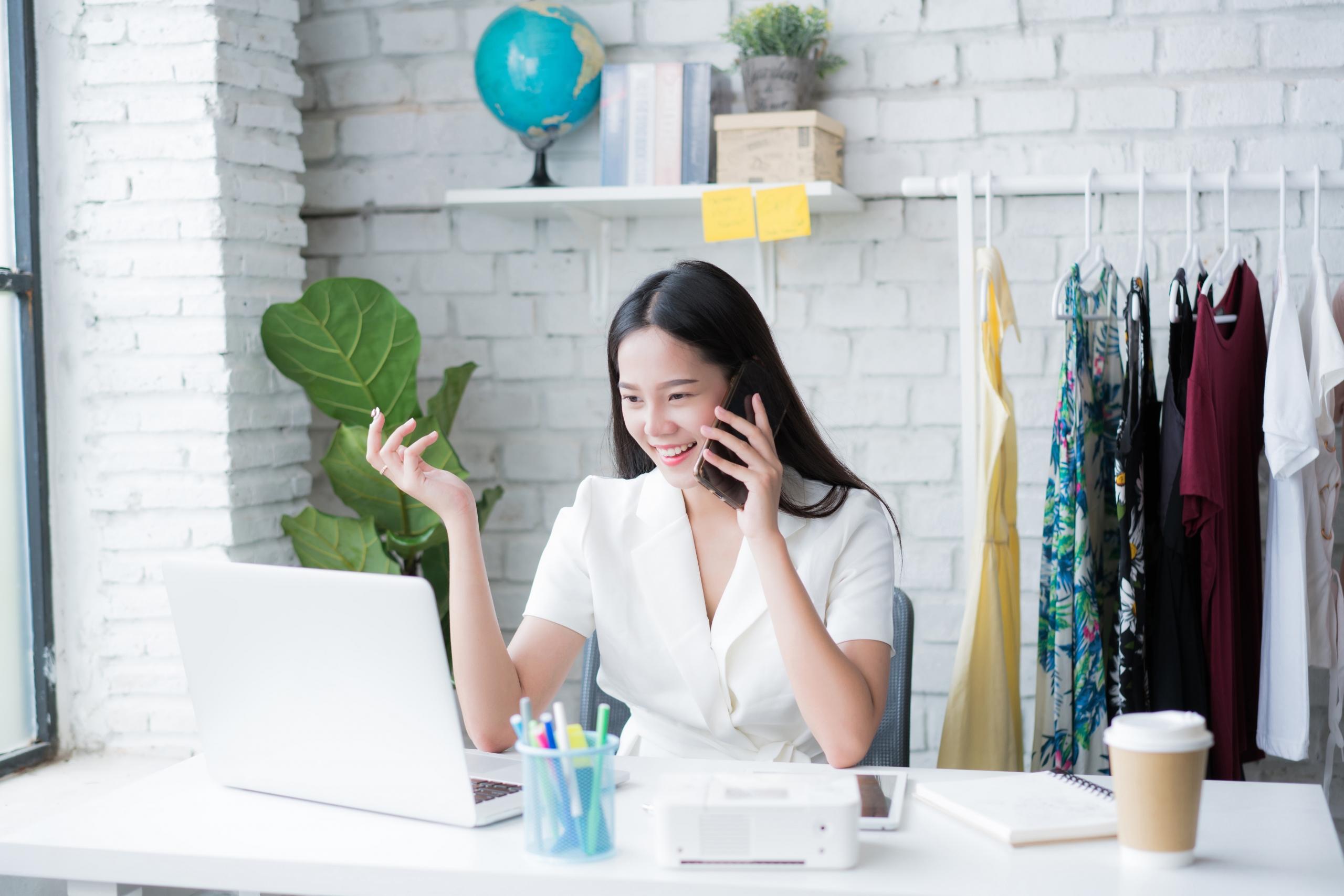 Woman entrepreneur on a business call