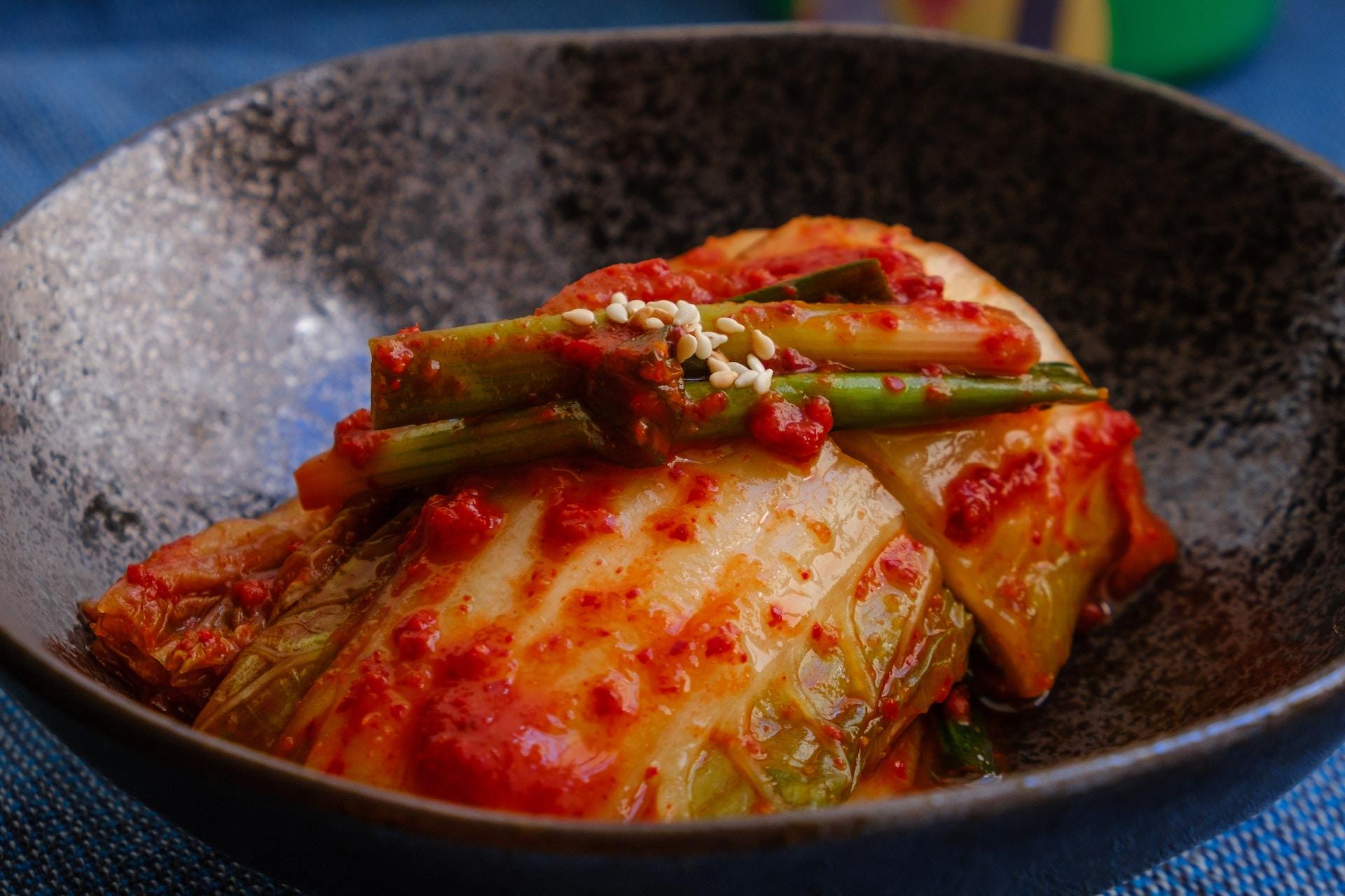 A bowl of kimchi.