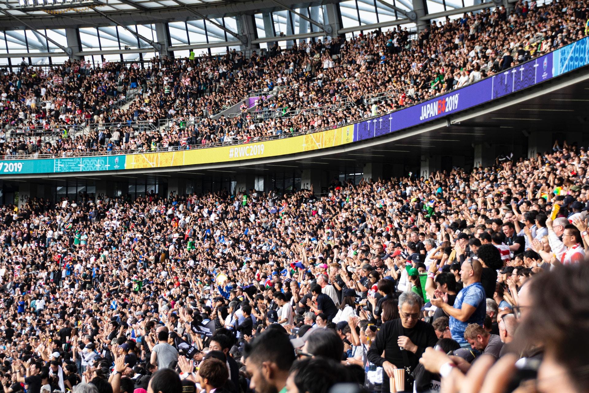 A view of a crowd at a sporting event.